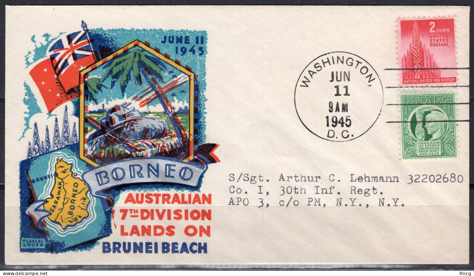 1945 Staehle Cover - World War II, Australians Land In Borneo, Jun 11 - Briefe U. Dokumente