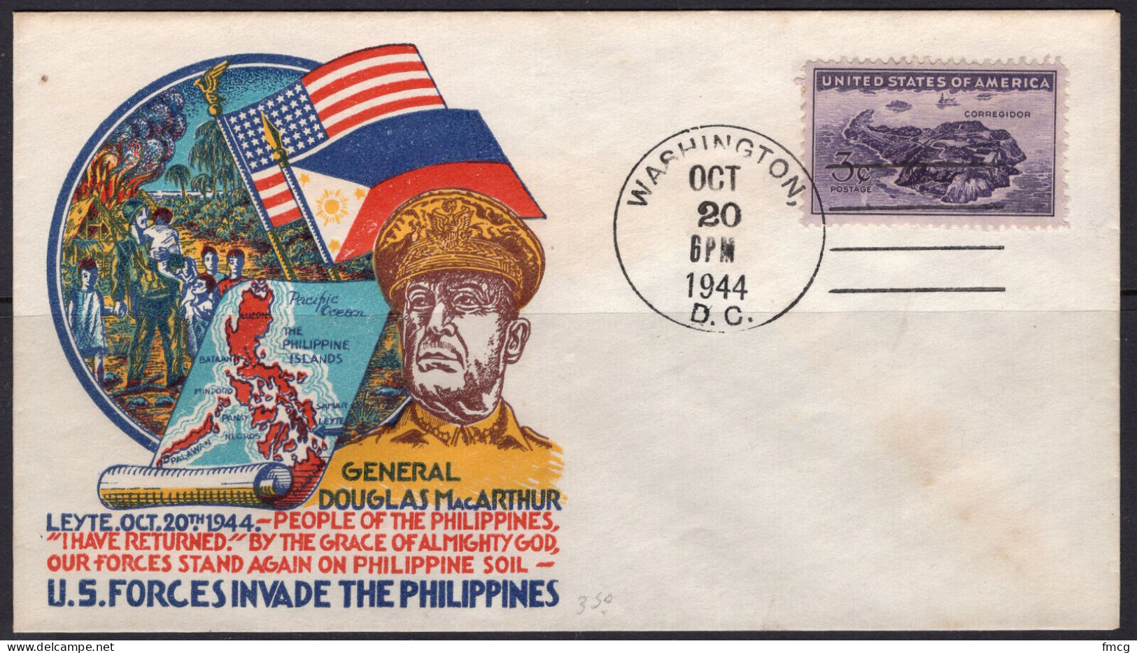 1944 Staehle Cover - World War II, US Forces Invade The Philippines, Oct 20 - Storia Postale