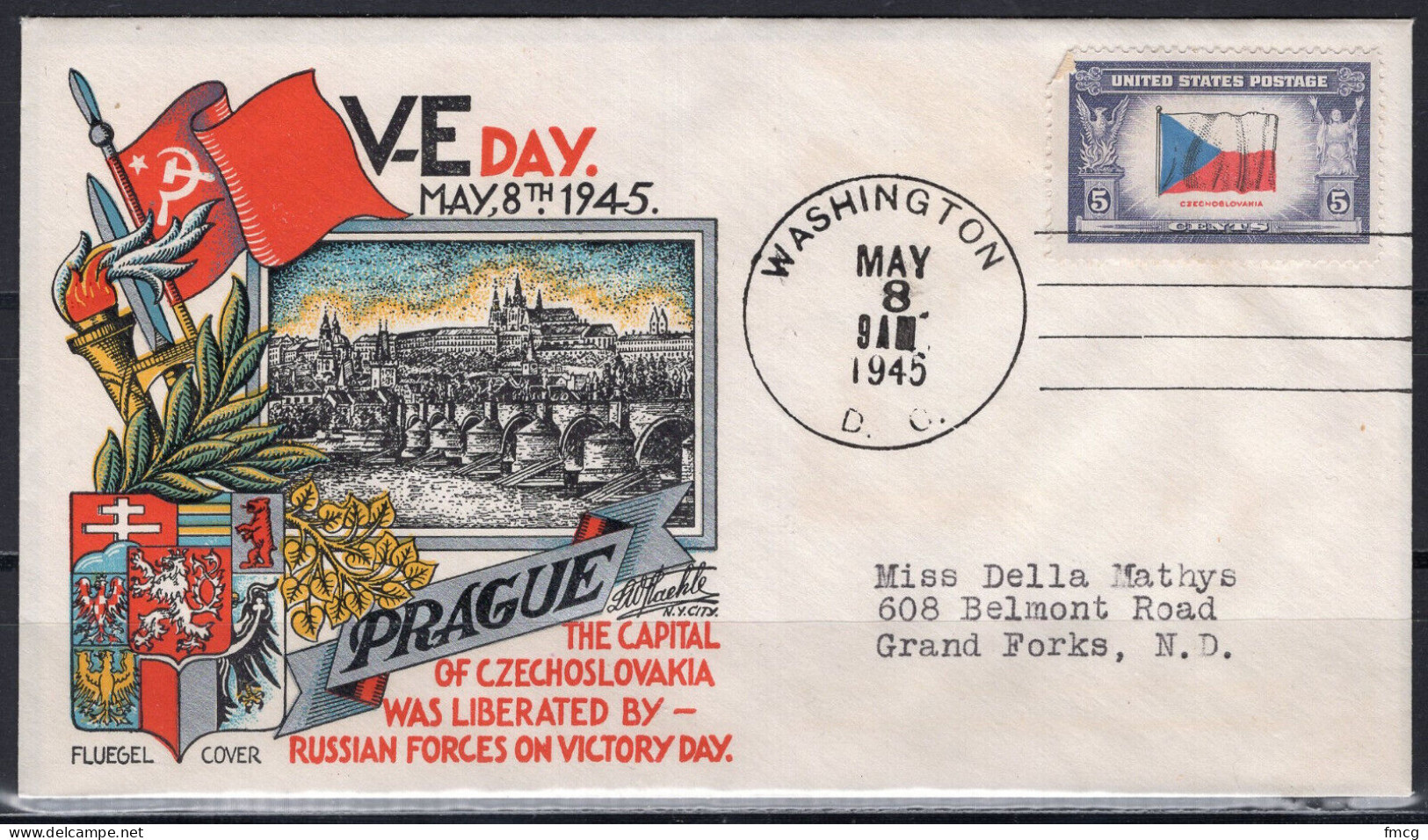 1945 Staehle Cover - World War II, VE Day, Prague Liberated, Washington, May 8 - Cartas & Documentos