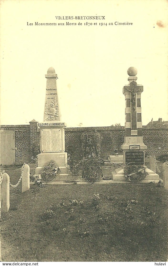 80  VILLERS BRETONNEUX - LES MONUMENTS AUX MORTS DE 1870 ET 1914 AU CIMETIERE (ref 7259) - Villers Bretonneux