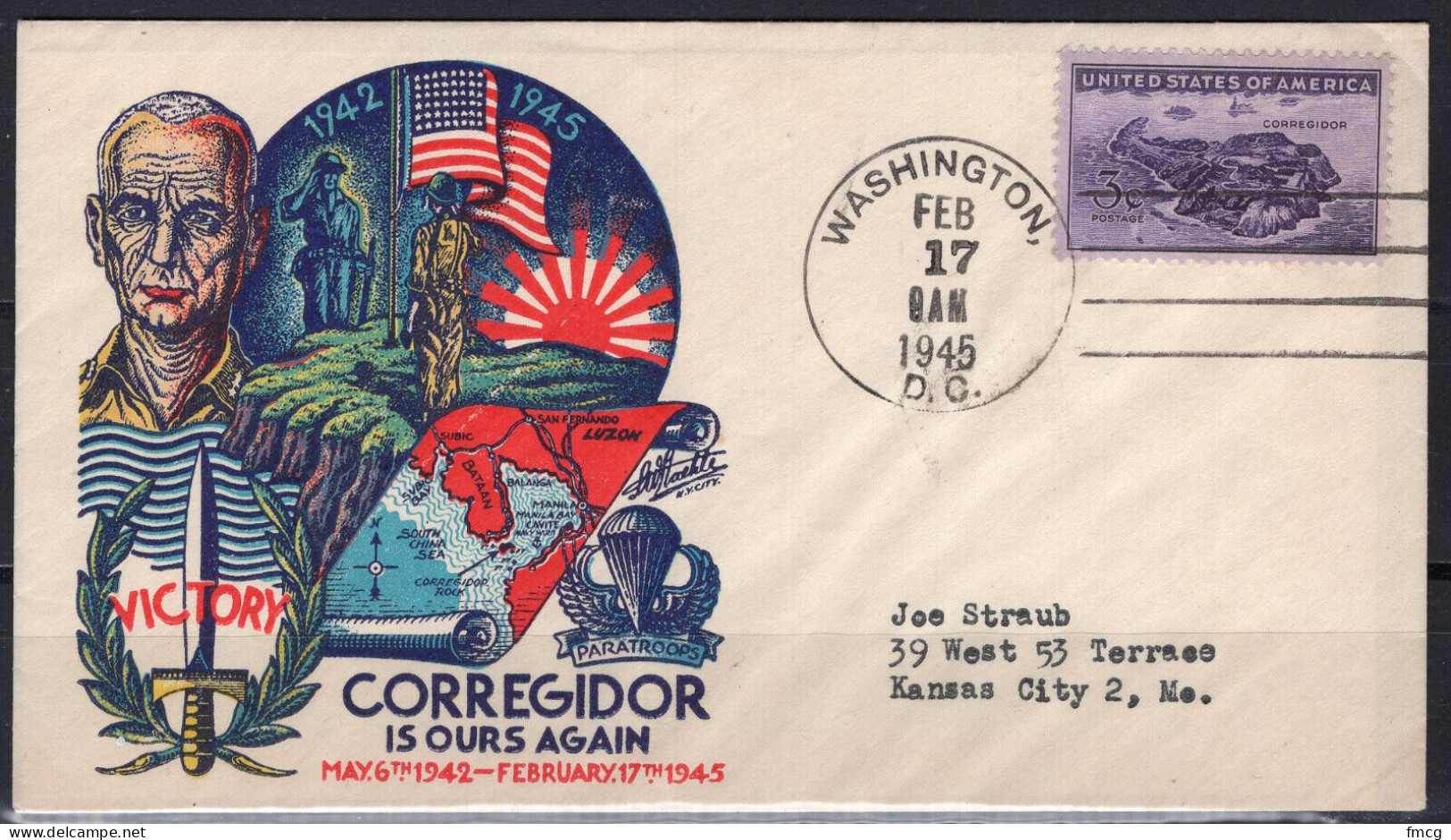 1945 Staehle Cover - World War II, Corregidor Is Ours Again, Feb 17 - Covers & Documents