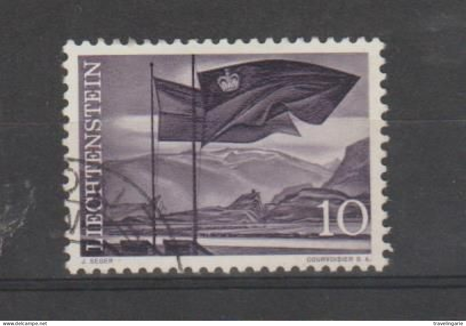 Liechtenstein 1959-64 View On The Rhine And Flag 10 R ° Used - Oblitérés