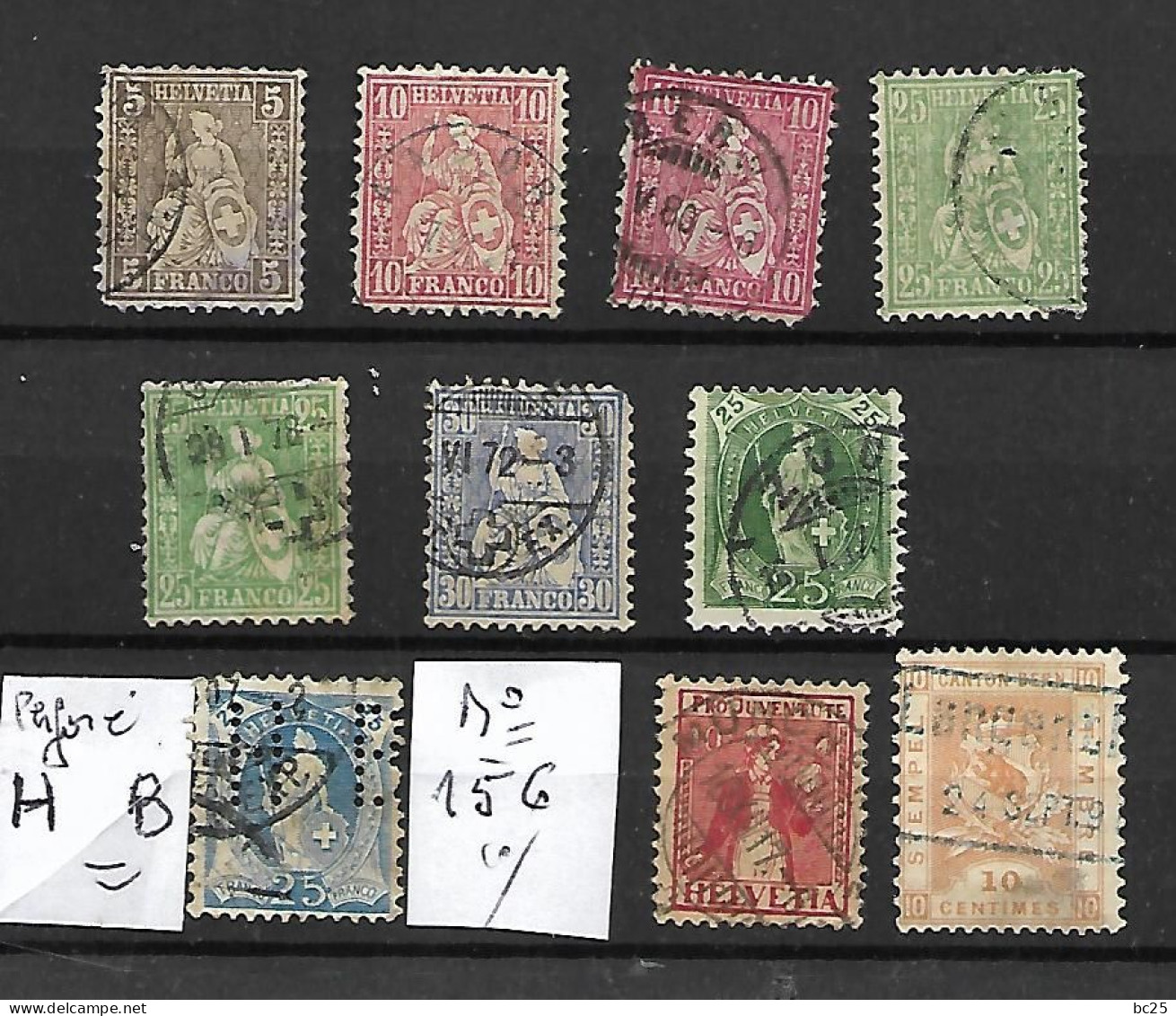 SUISSE-10 BEAUX VIEUX TIMBRES OBLITERES AVEC LE N° 156 ET 1 PERFORE-DEPUIS 1862-81-  VOIR SCAN DU VERSO - Used Stamps