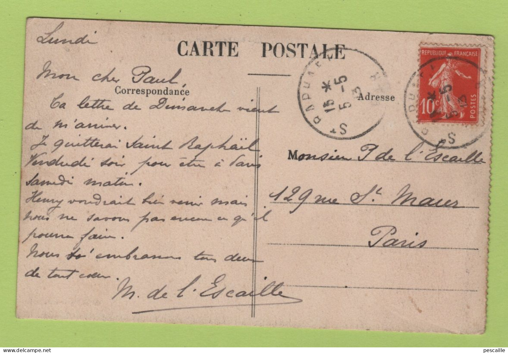 83 VAR - CP SAINT RAPHAEL - BOULEVARD FELIX MARTIN - CLICHE PAPETERIE PARISIENNE N° 67 - CIRCULEE EN 1913 - Saint-Raphaël