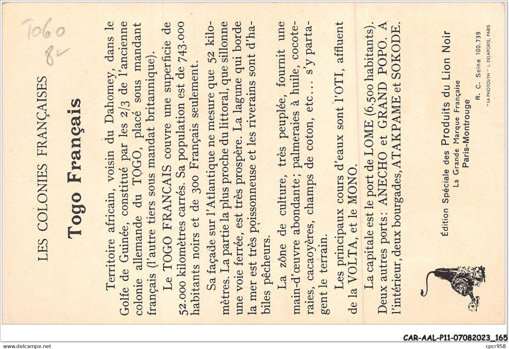 CAR-AALP11-TOGO-1033 - Colonies Française Le Togo  - Togo