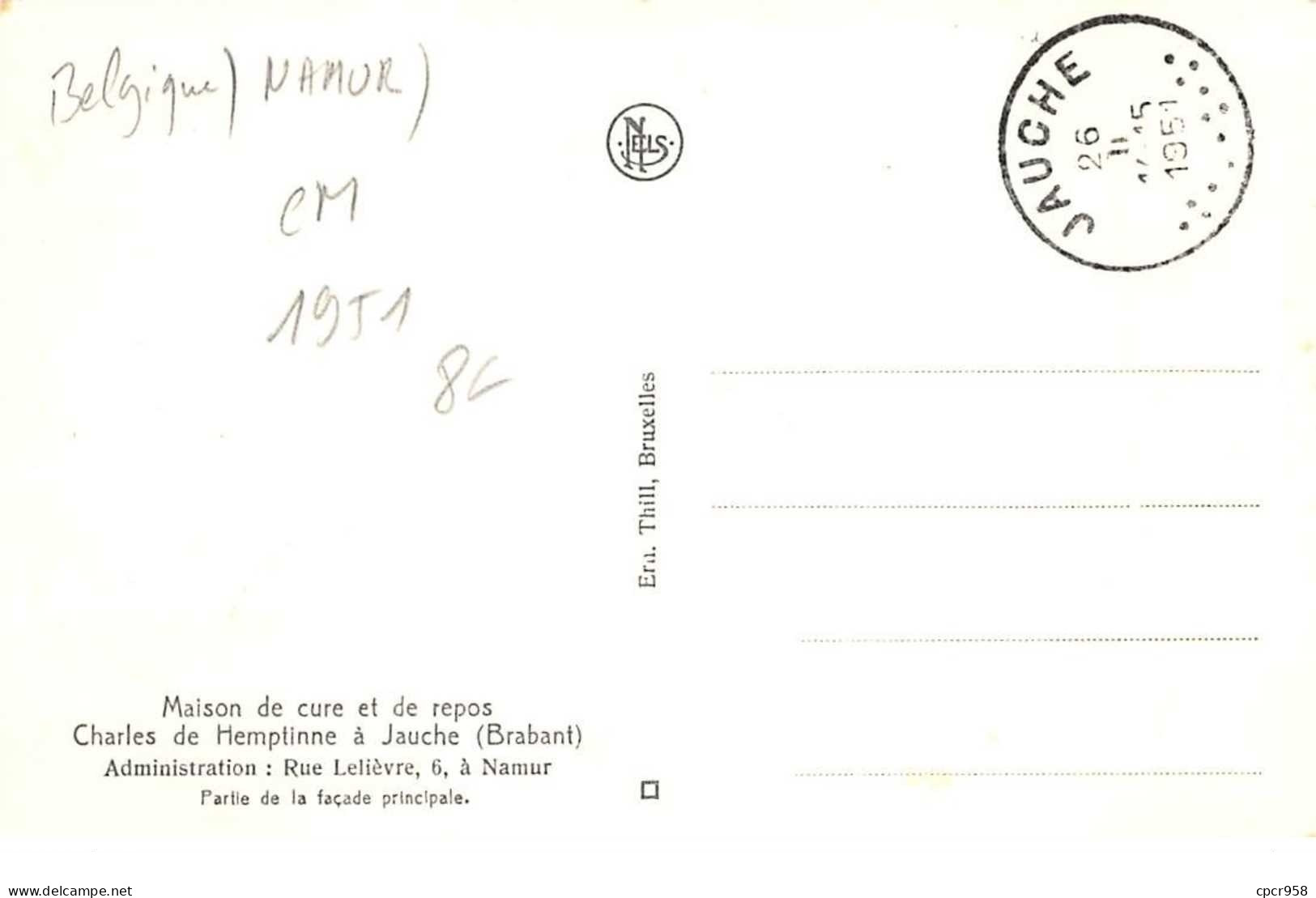 1951 - Carte Maximum - N°151284 - Belgique - Maison De Cure Et De Repos Charles De Hemptinne - Cachet - Jauche - Other & Unclassified