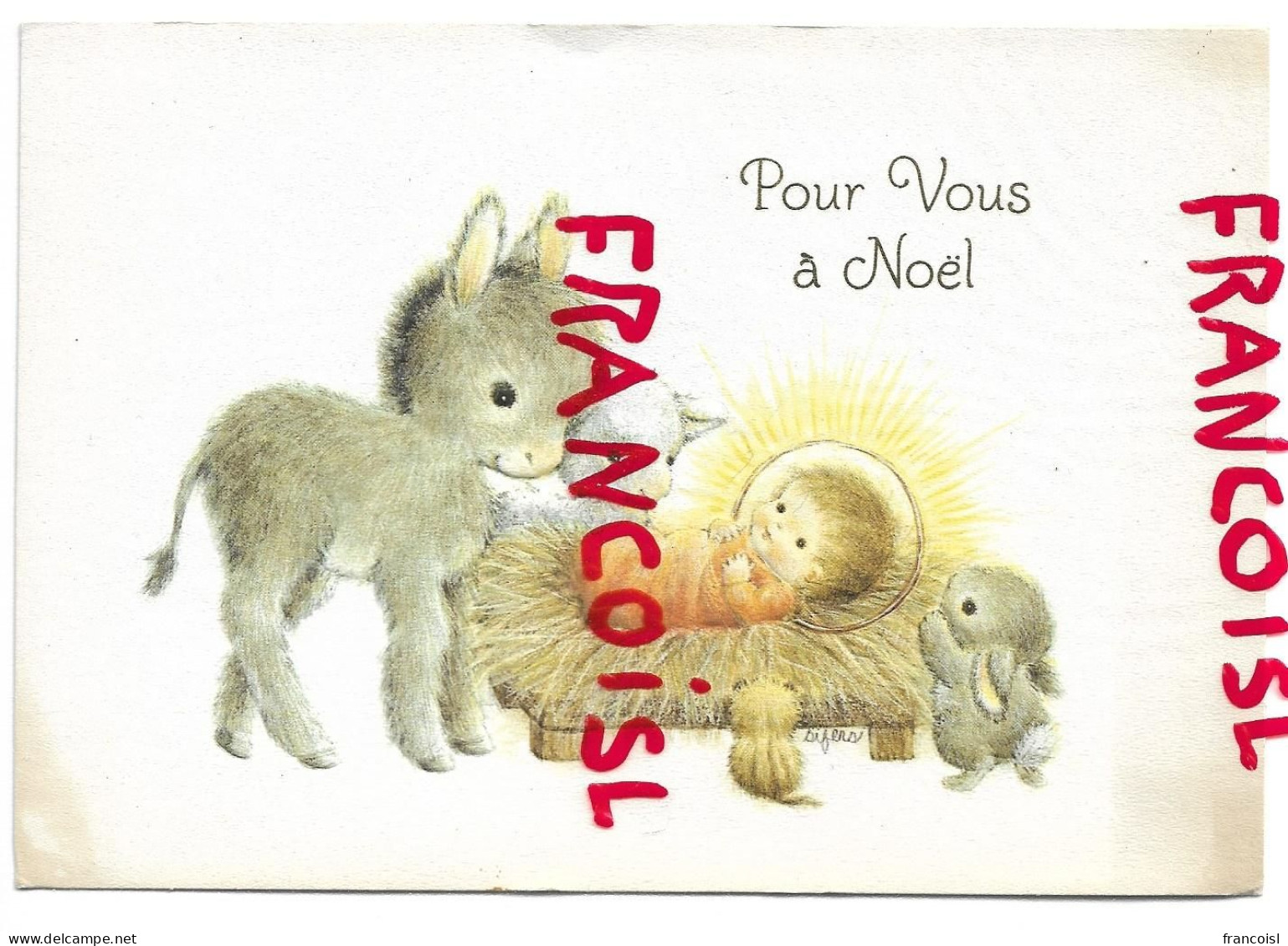 Ane, Agneau, Souris, Lapin Autour De L'Enfant Jésus:" Pour Vous à Noël " Par Sifers. Relief, - New Year