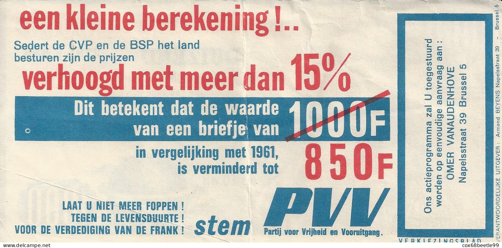 Belgie Publicité Politique Pour Le PVV Contre Théo Lefèvre Billet Duizen Frank 1965  Daté 03.10.1963 NL Versie - Specimen