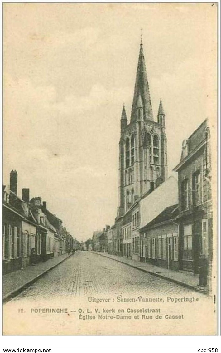 BELGIQUE.POPERINGHE.O L V KERK EN CASSELSTRAAT.EGLISE NOTRE DAME ET RUE DE CASSEL.MANQUES - Poperinge