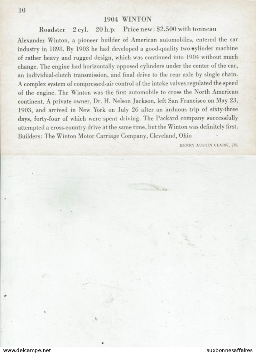 VOITURE/ 1904 WINTON /10 - Passenger Cars