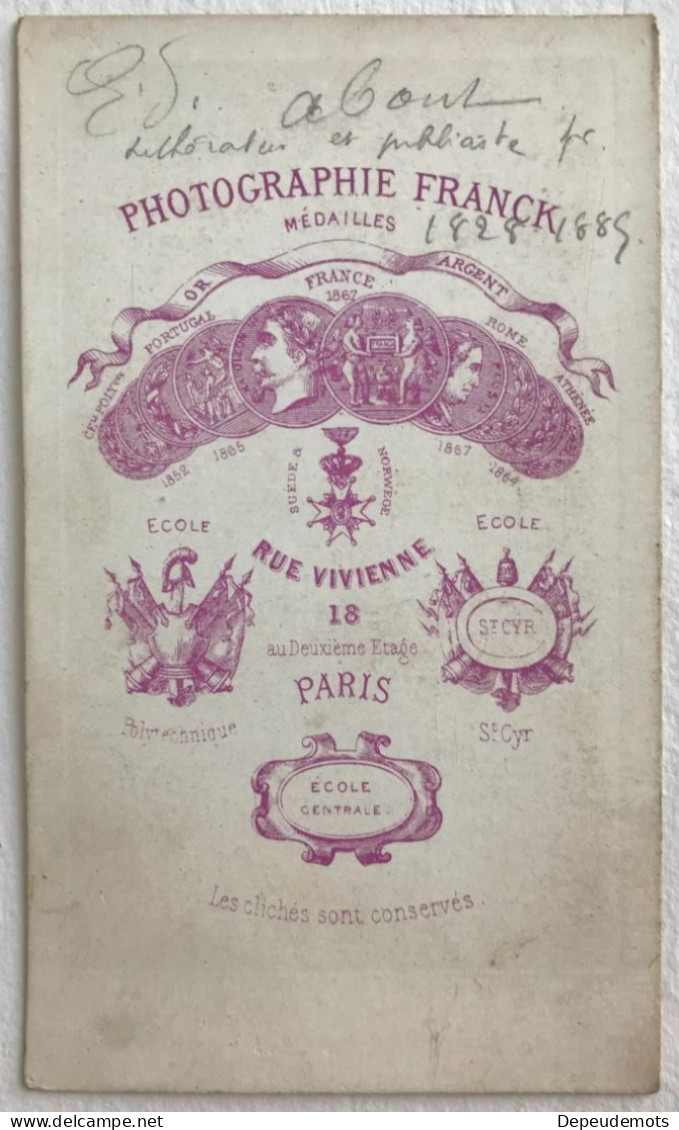 Photo Ancienne - CDV Cabinet - Edmond ABOUT - Ecrivain - Académie Française - Second Empire - Photo Franck - PARIS - Old (before 1900)