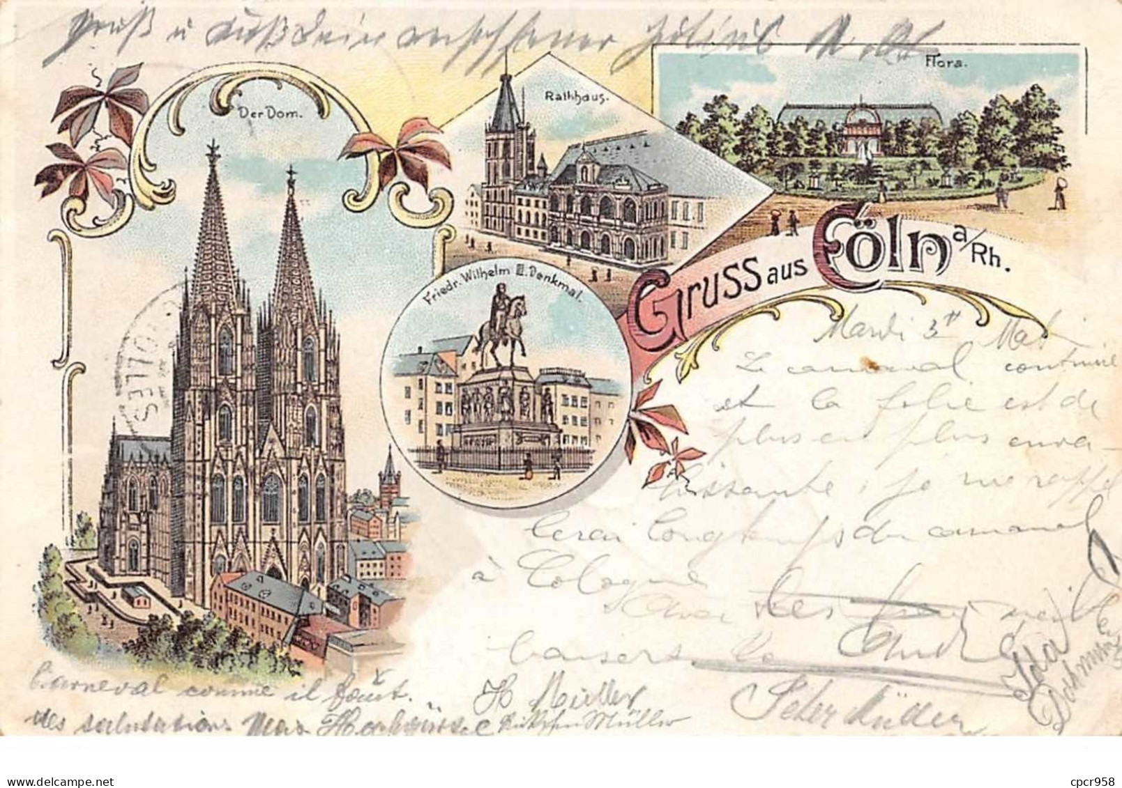Allemagne - N°61090 - Gruss Aus CïN A/Rh. Ratthaus Der Dom ... - Multi-vues - 1898 - Koeln