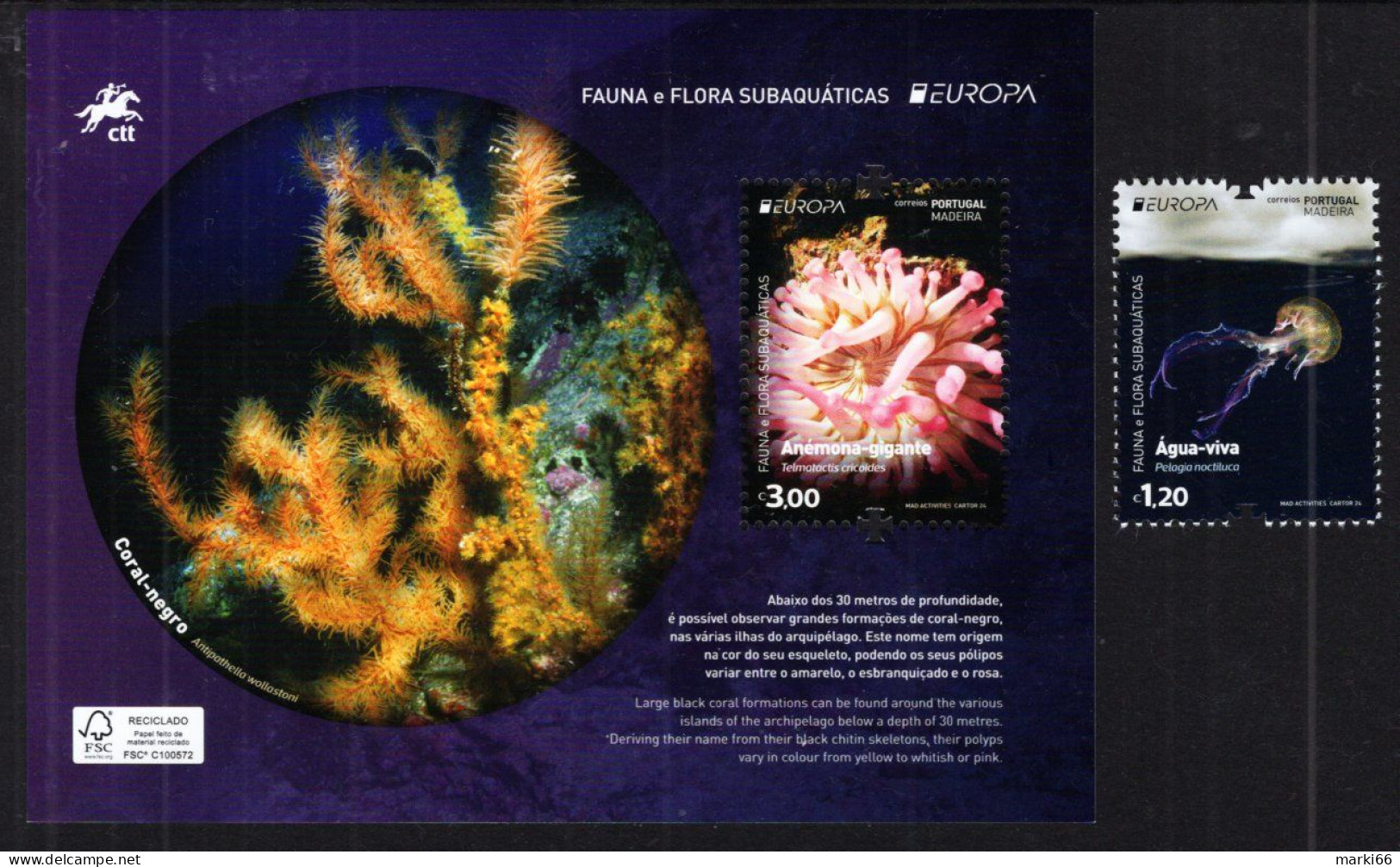 Portugal - Madeira - 2024 - Europa CEPT - Underwater Fauna And Flora - Mint Stamp + Souvenir Sheet - Madère