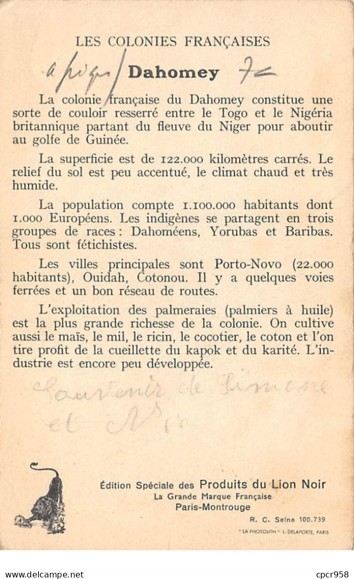 Dahomey - N°68814 - Colonies Françaises LE DAHOMEY - Edition Spéciale Des Produits Chimiques Lion Noir - Dahomey