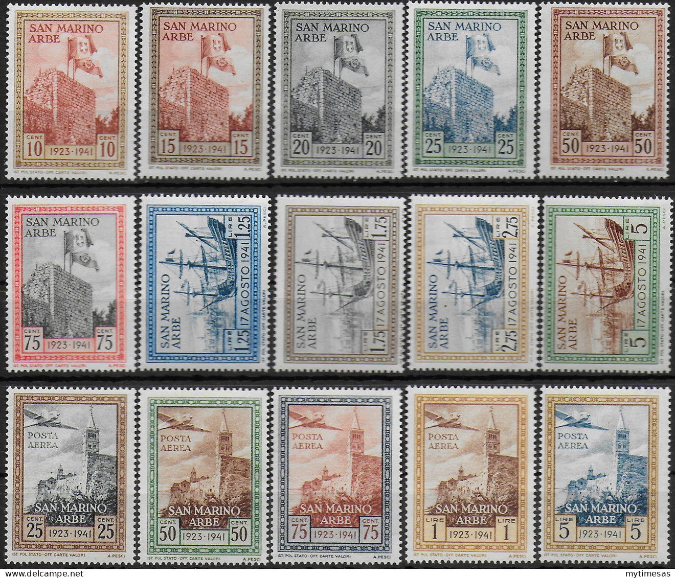 1942 San Marino Arbe 15v. MNH Sassone N. 215/24+PA - Other & Unclassified