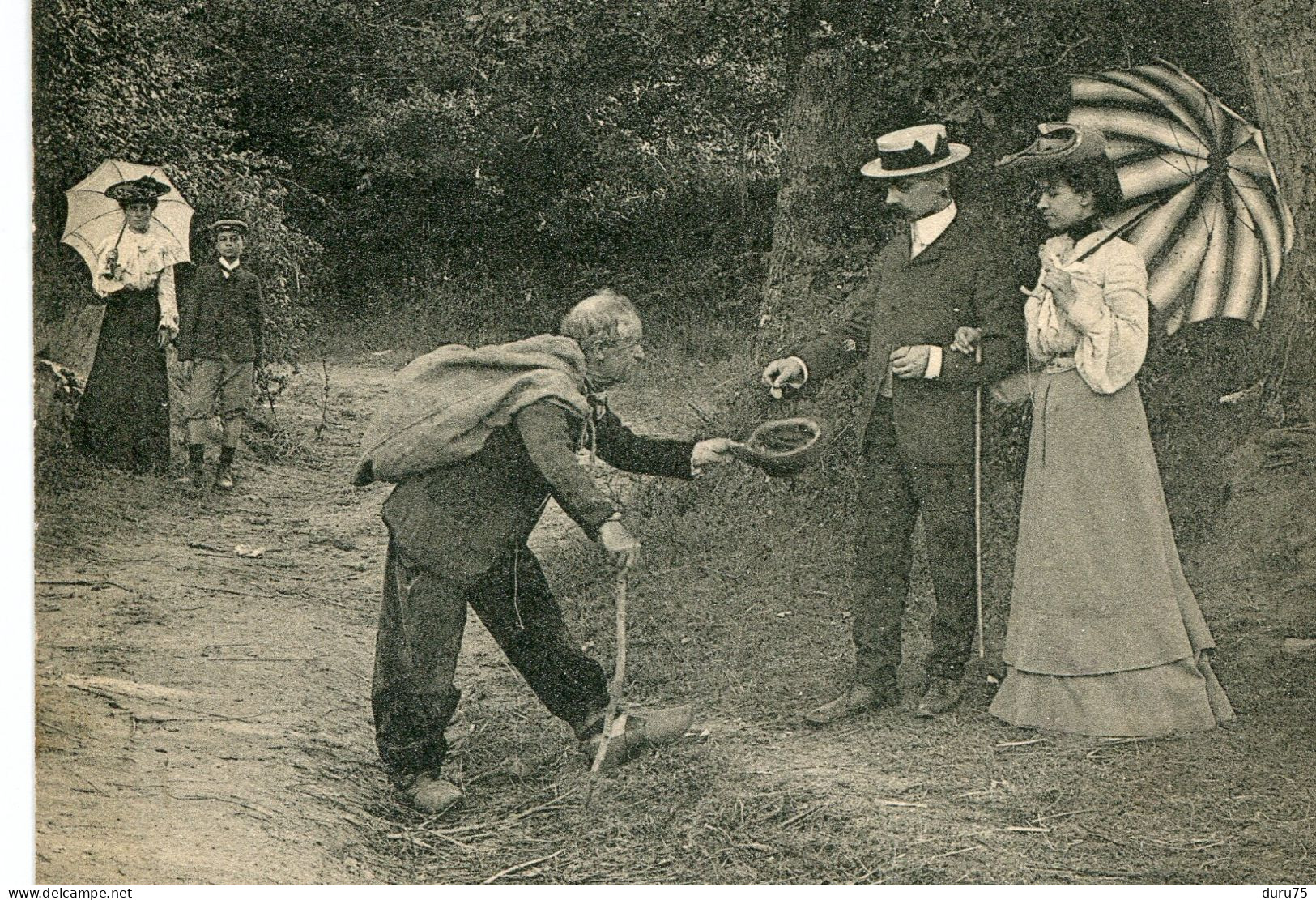 CPA Voyagé 1906 * Une Heureuse Rencontre ( Mendiant Couple élégante ) Editeur C.L.C. - Autres & Non Classés