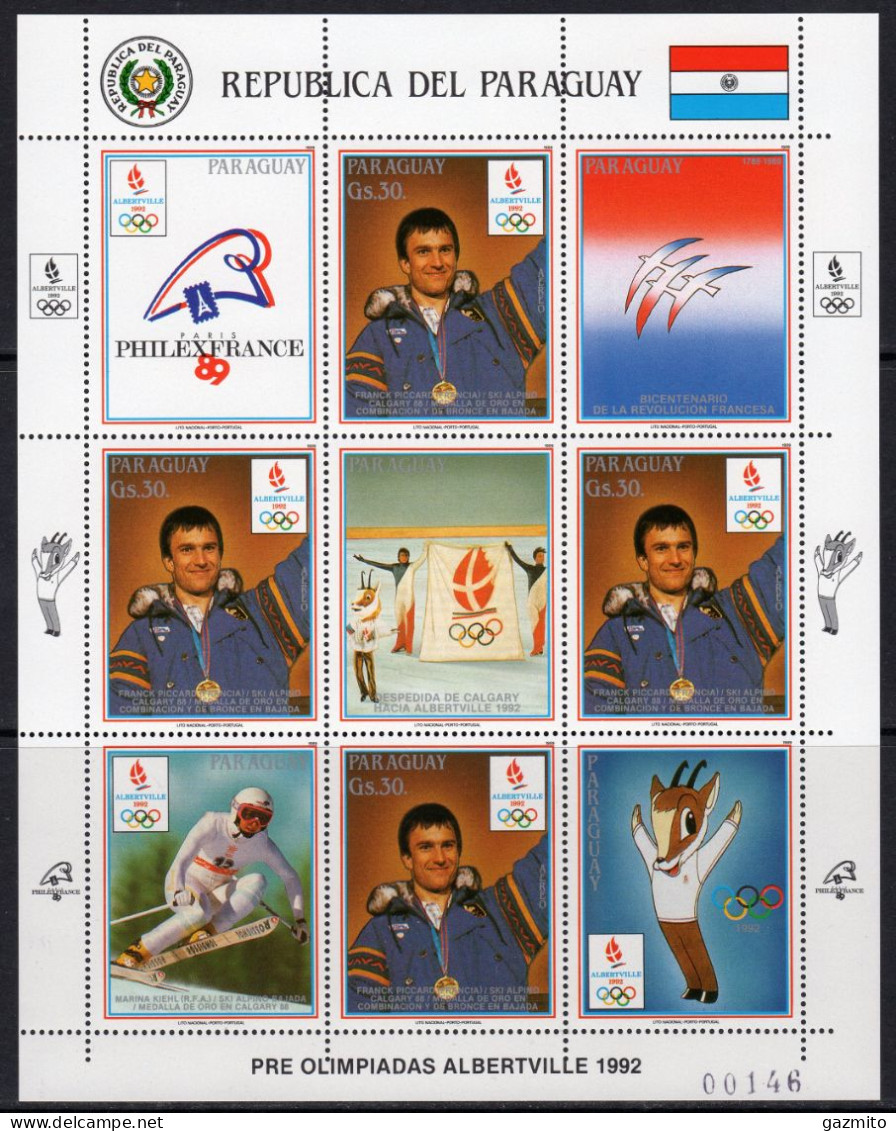 Paraguay 1989, 200th French Revolution, Olympic Games In Albertville 1992, Sheetlet - Franse Revolutie