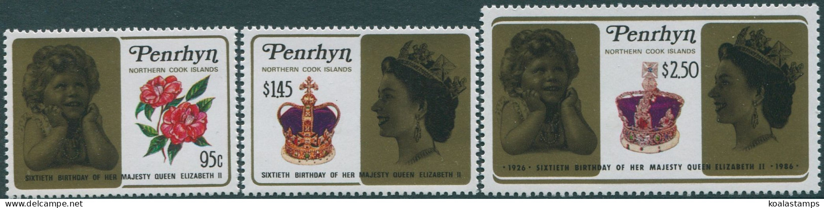 Cook Islands Penrhyn 1986 SG394-396 QEII Birthday Set MNH - Penrhyn