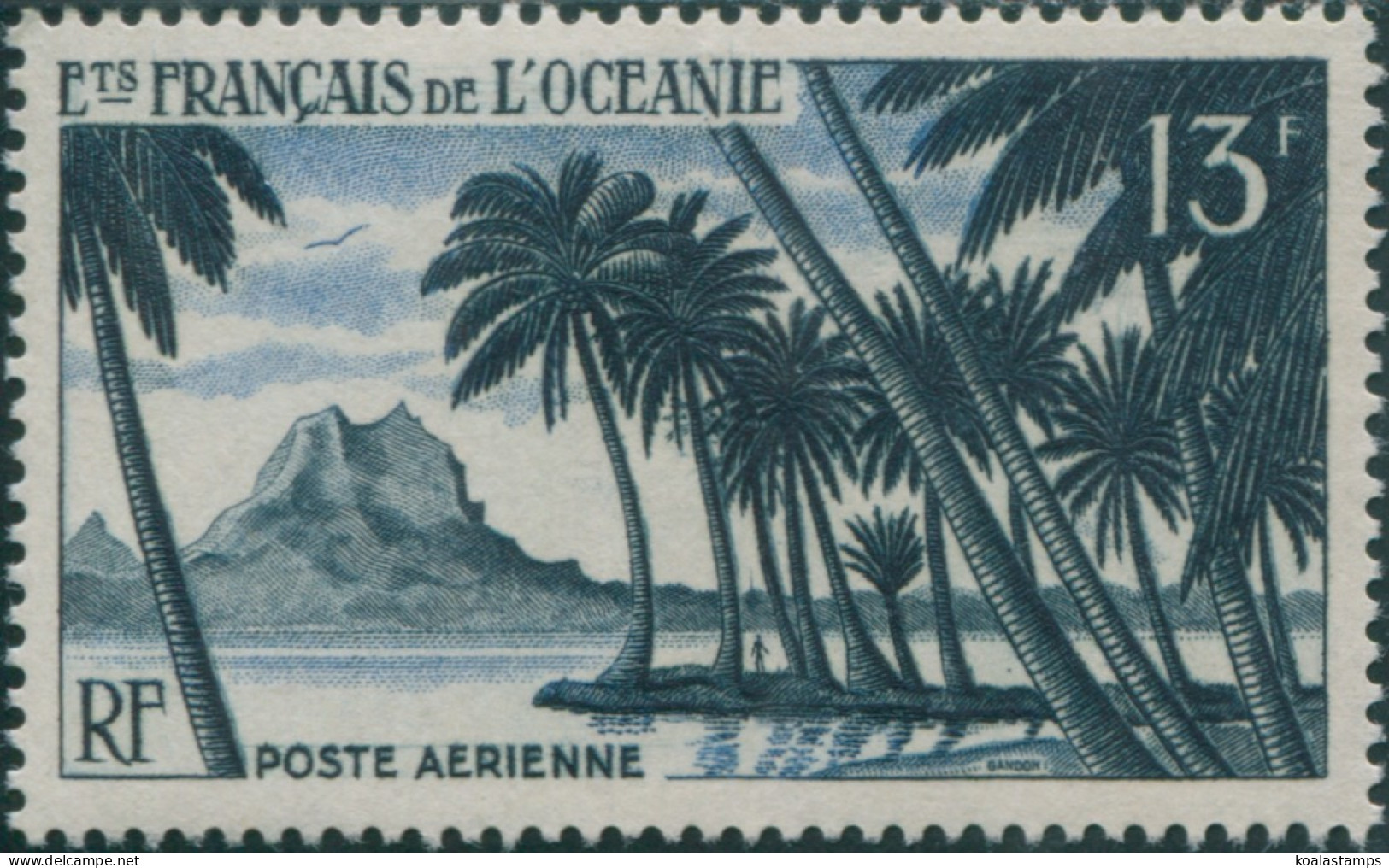 French Oceania 1948 SG206 13f Light Blue And Deep Blue Pahia Peak And Palms MNH - Altri & Non Classificati