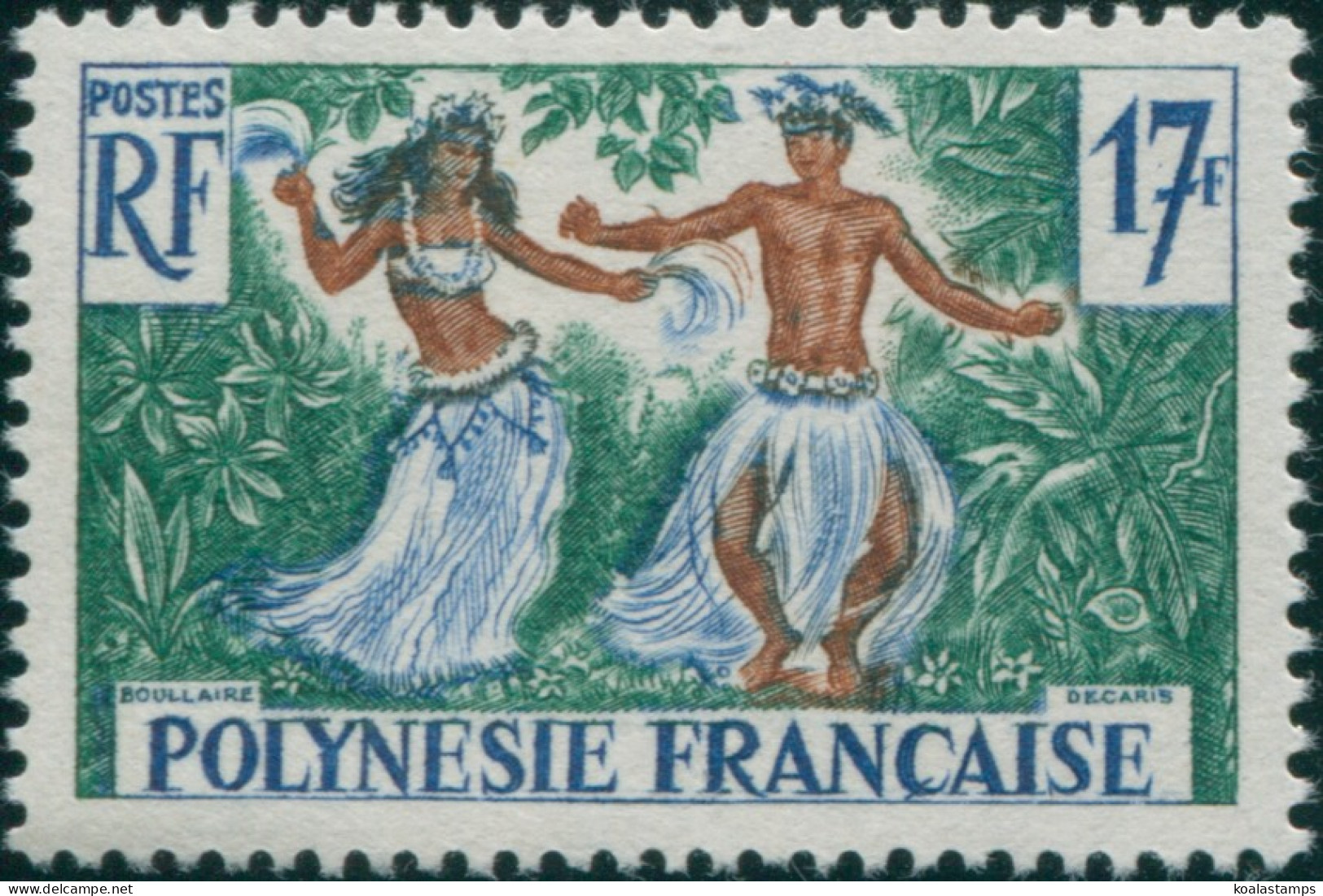 French Polynesia 1958 Sc#194,SG11 17f Tahitian Dancers MLH - Other & Unclassified