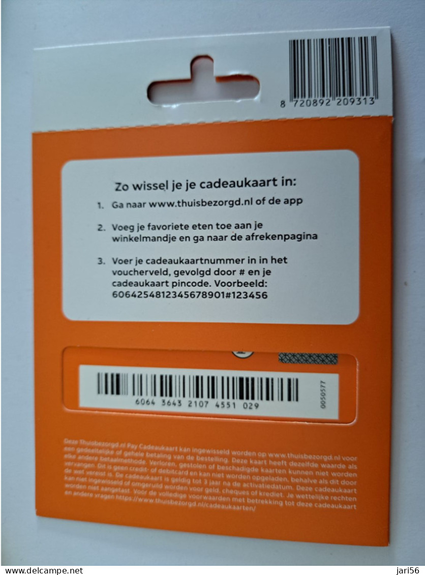 CADEAU   GIFT CARD  / THUISBEZORGD  -CARD  / CARD ON BLISTER - /  CARD   / NOT LOADED MINT CARD ** 16687** - Cartes Cadeaux