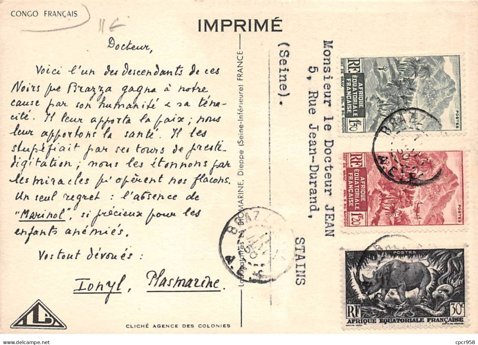 Congo Français - N°77369 - Homme Dans Une Barque - Carte Avec De Beaux Timbres - Congo Français