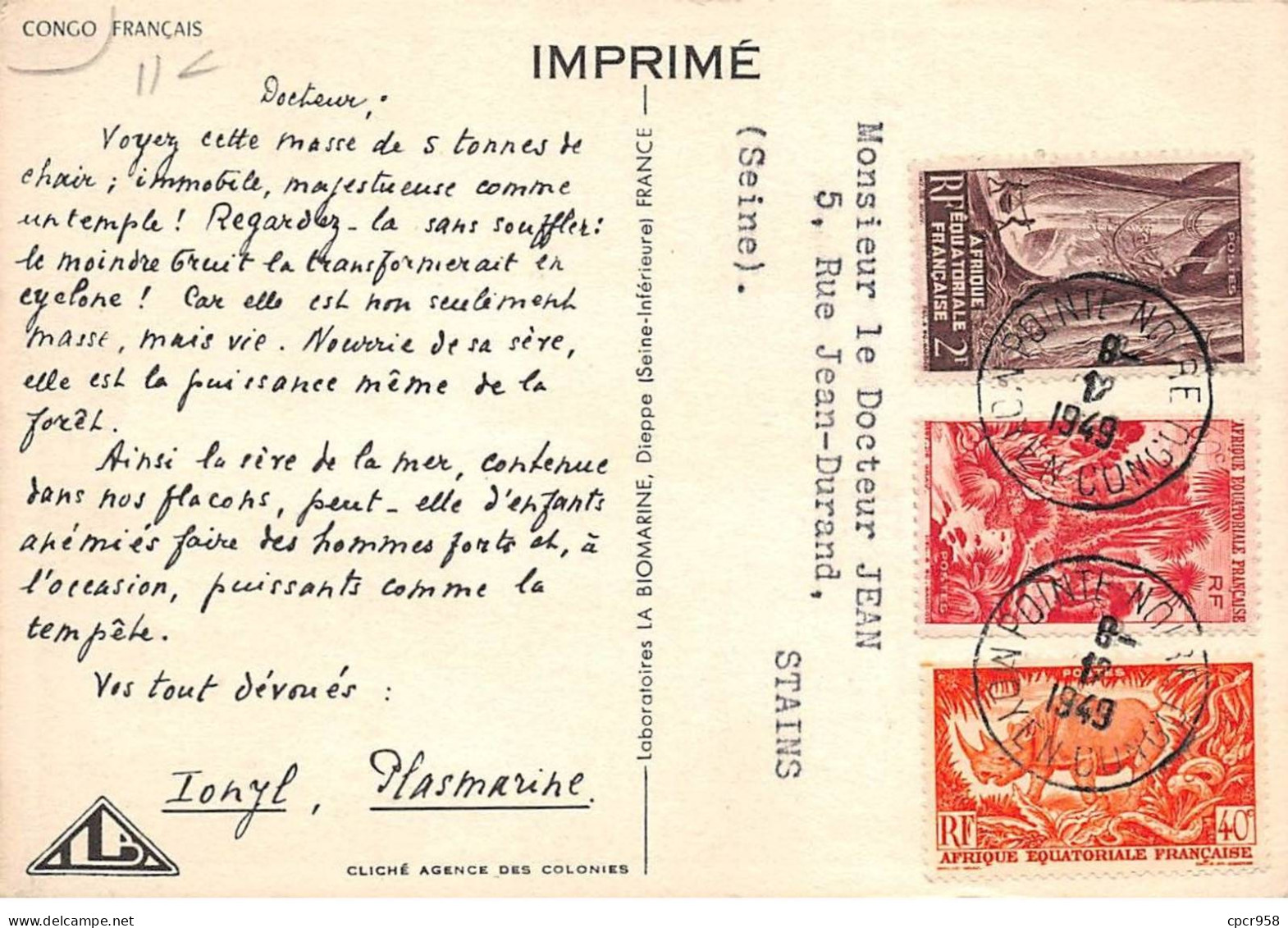 Congo Français - N°77368 - Eléphant - Carte Avec De Beaux Timbres - Französisch-Kongo