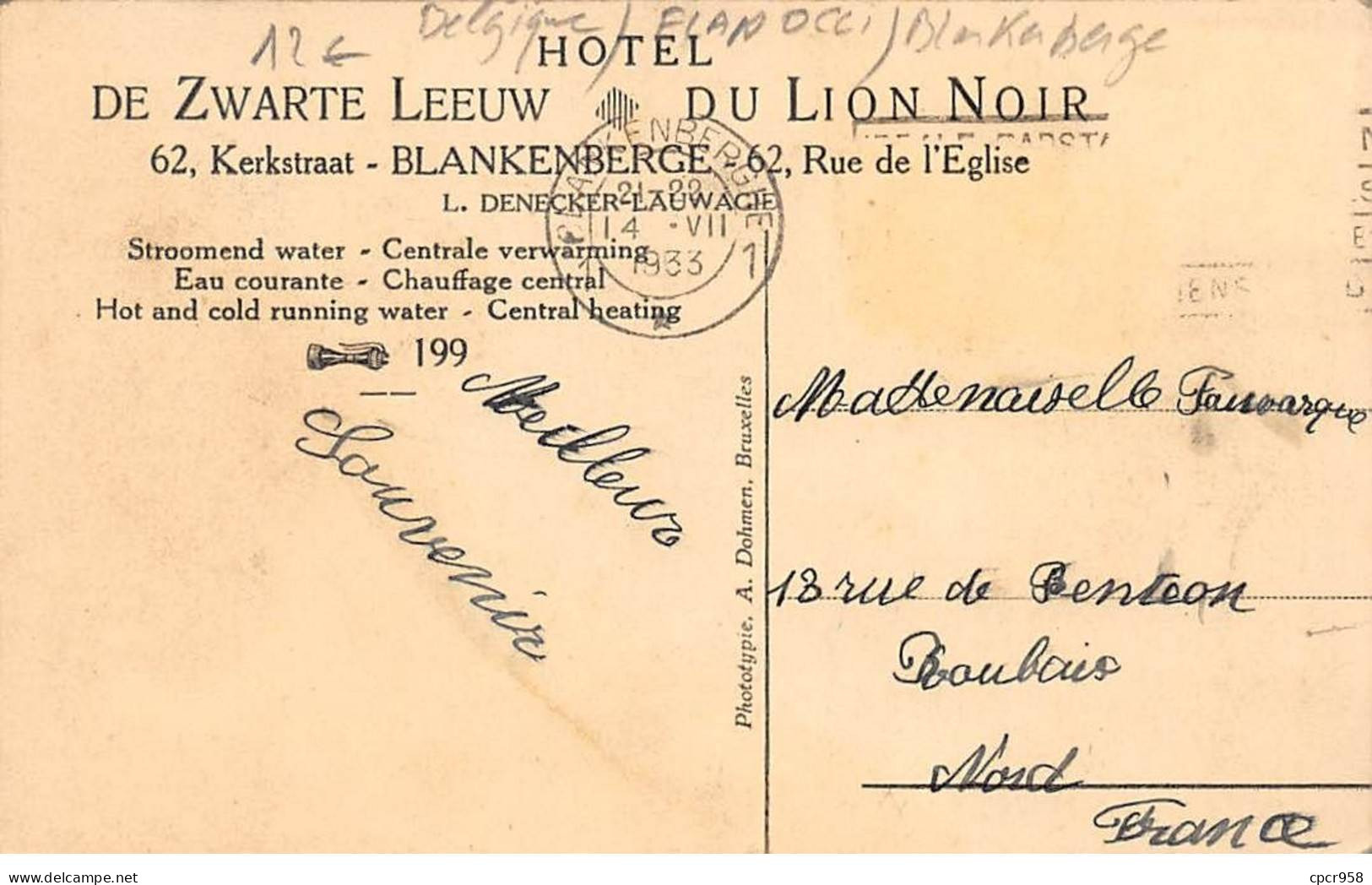 Belgique - N°77167 - BLANKENBERGE - Hôtel Du Lion Noir - Jardin - Blankenberge