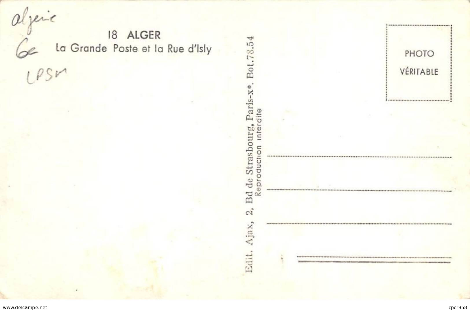 ALGERIE - ALGER - SAN31369 - La Grande Poste Et La Rue D'Isly - CPSM 14x9 Cm - Sonstige & Ohne Zuordnung