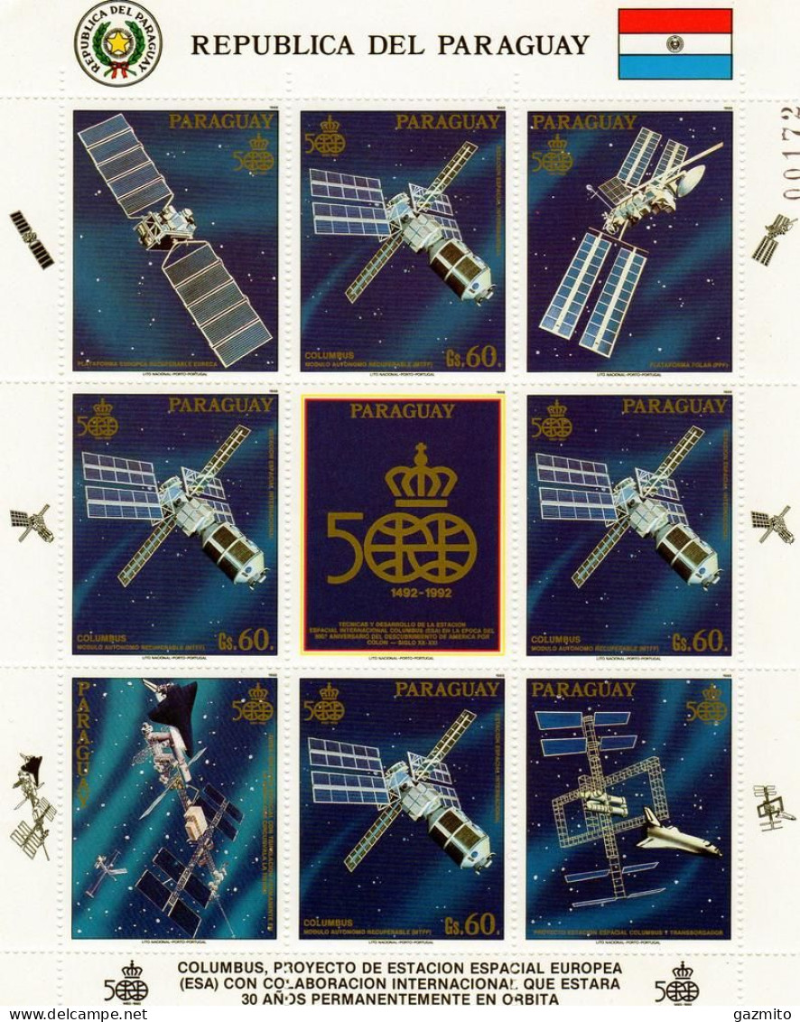 Paraguay 1989, 500th Discovery Of America, Columbus Space Station, Sheetlet - Paraguay