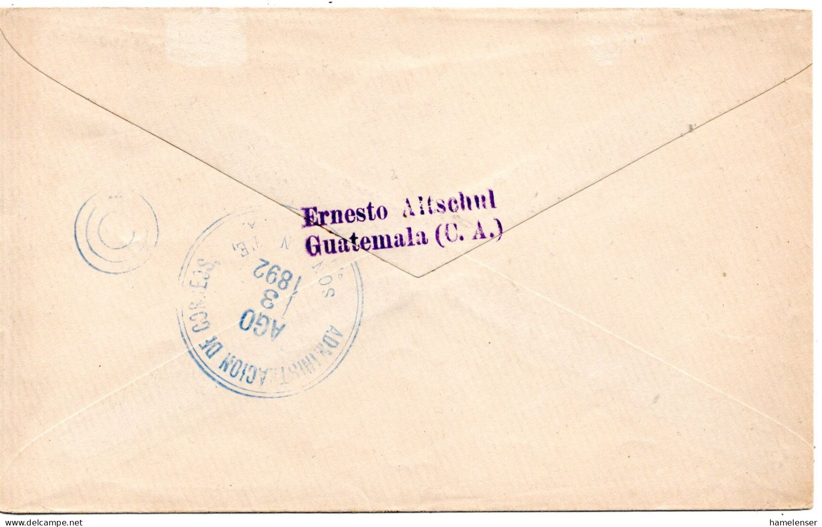 79007 - Guatemala - 1892 - 5c Posthorn GAU CORREOS DE GUATEMALA -> SANTA ANA (El Salvador) - Guatemala