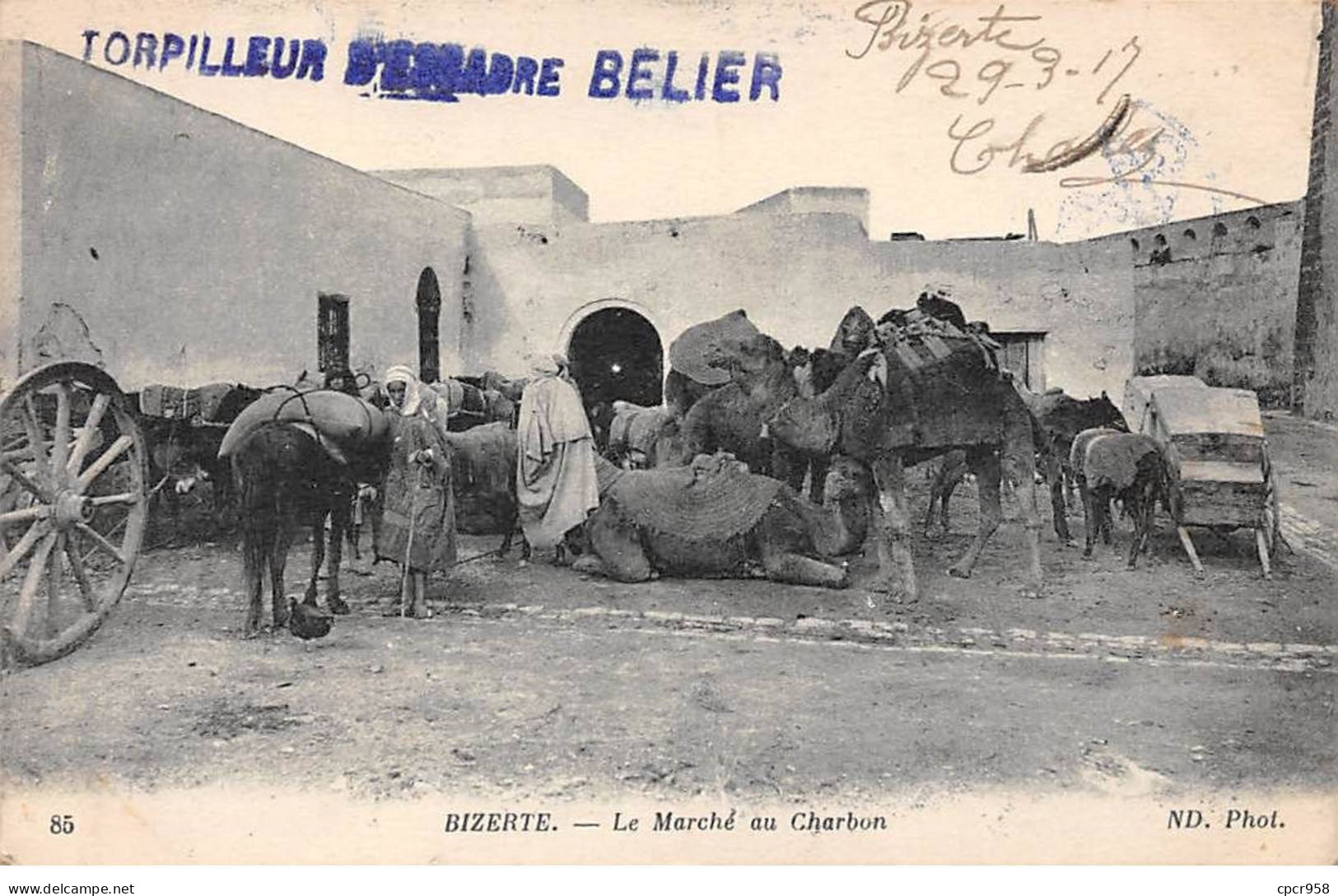 Tunisie - N°79661 - BIZERTE - Le Marché Au Charbon - Carte Avec Un Cachet De Bateau "Torpilleur D'Escadre Bélier" - Tunisia