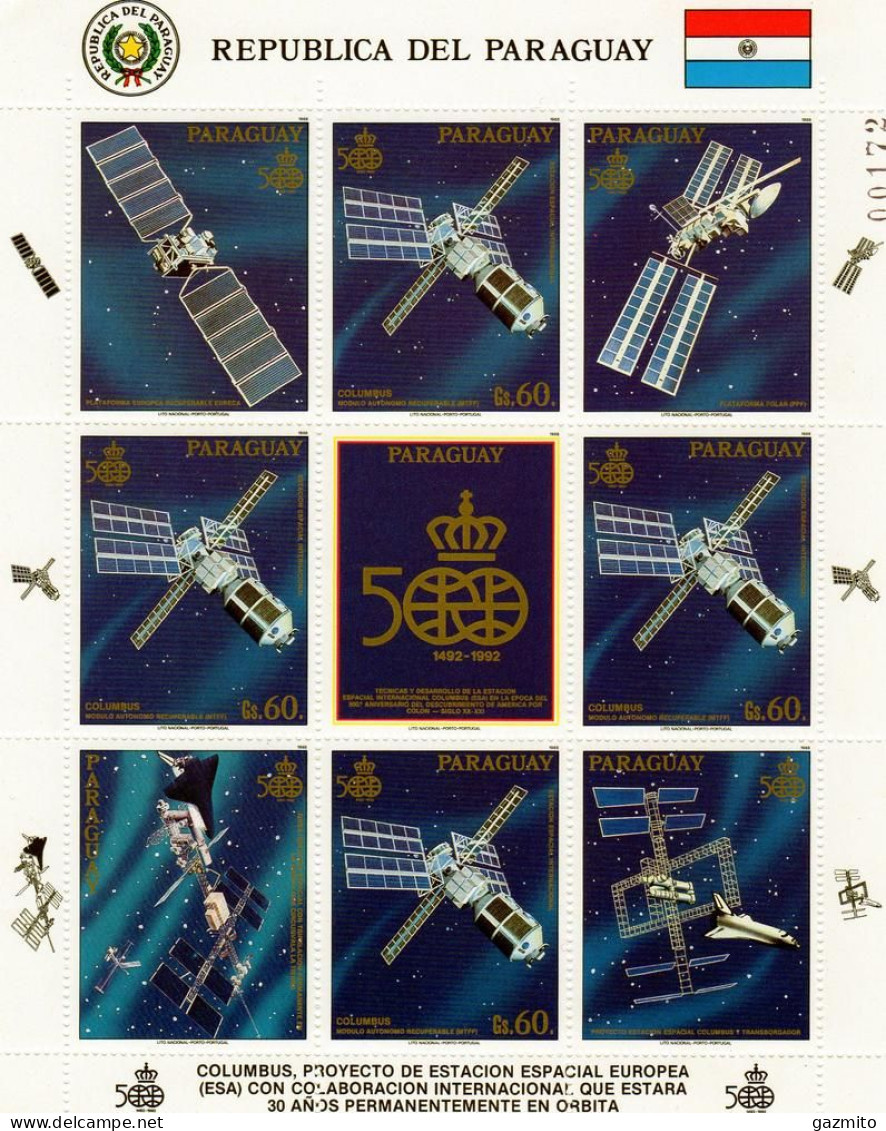 Paraguay 1989, 500th Discovery Of America, Columbus Space Station, Sheetlet - Südamerika