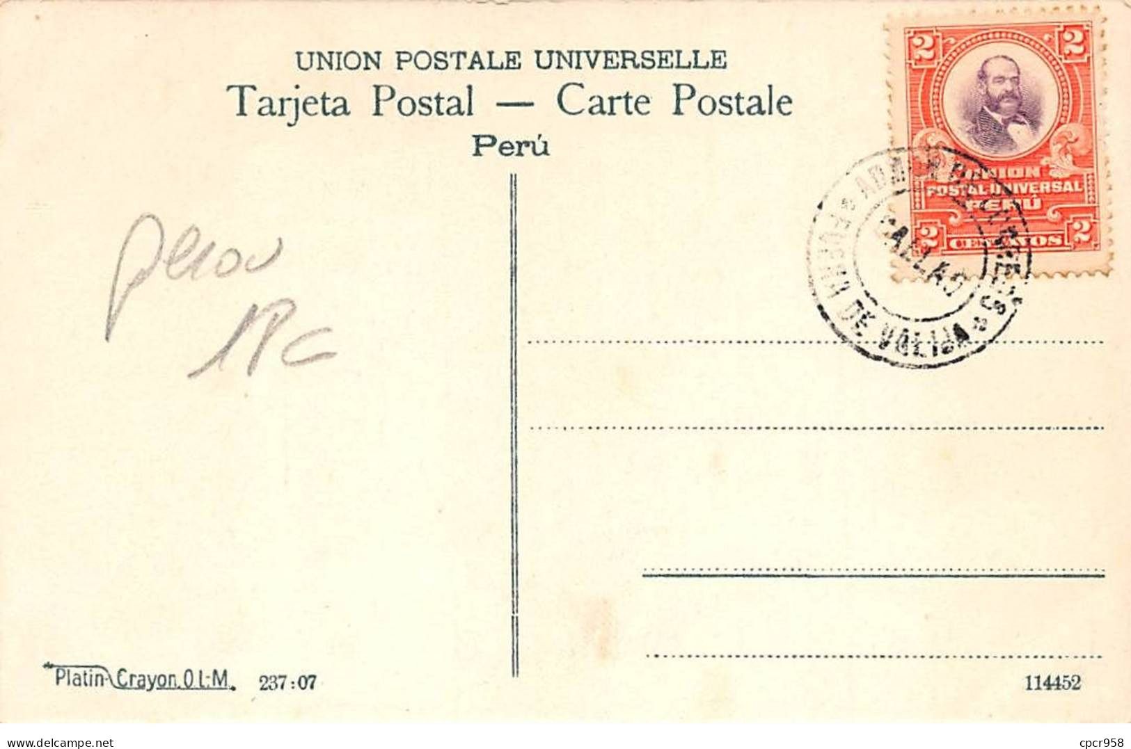 Pérou - N°79002 - LIMA - Casa De Correos Y Telégrafos - Carte Avec Bel Affranchissement - Peru