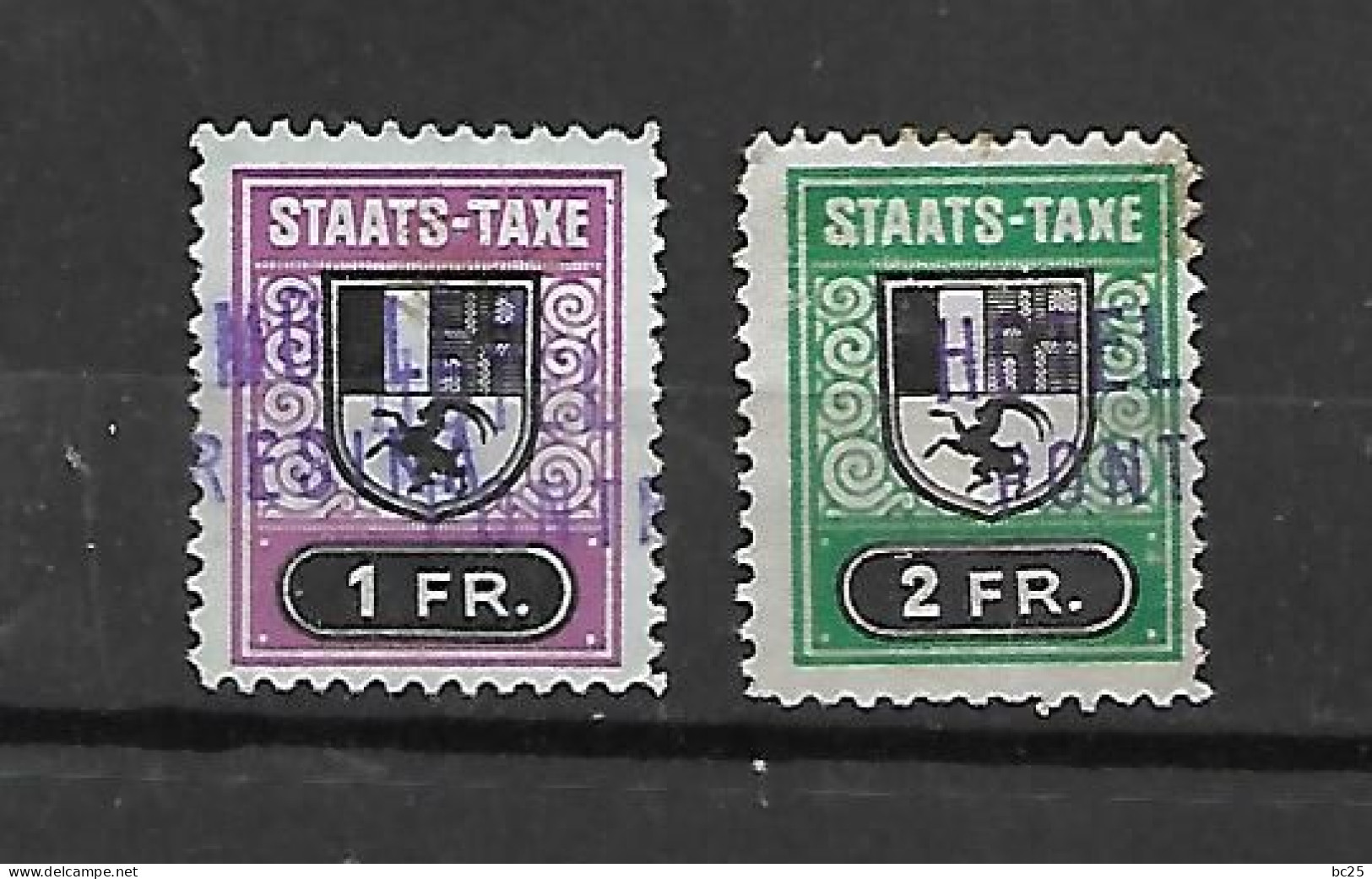 SUISSE-TAXES-FISCAUX- 2 SUPERBES TIMBRES OBLITERES 1F ET  2F RARES-ANTON GRAUBUNDEN -STAATS TAXE-PAS EMINCES-2 SCANS - Taxe