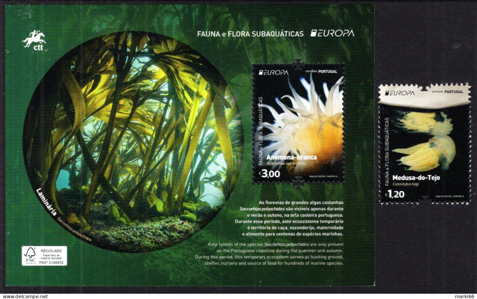 Portugal - 2024 - Europa CEPT - Underwater Fauna And Flora - Mint Stamp + Souvenir Sheet - Unused Stamps