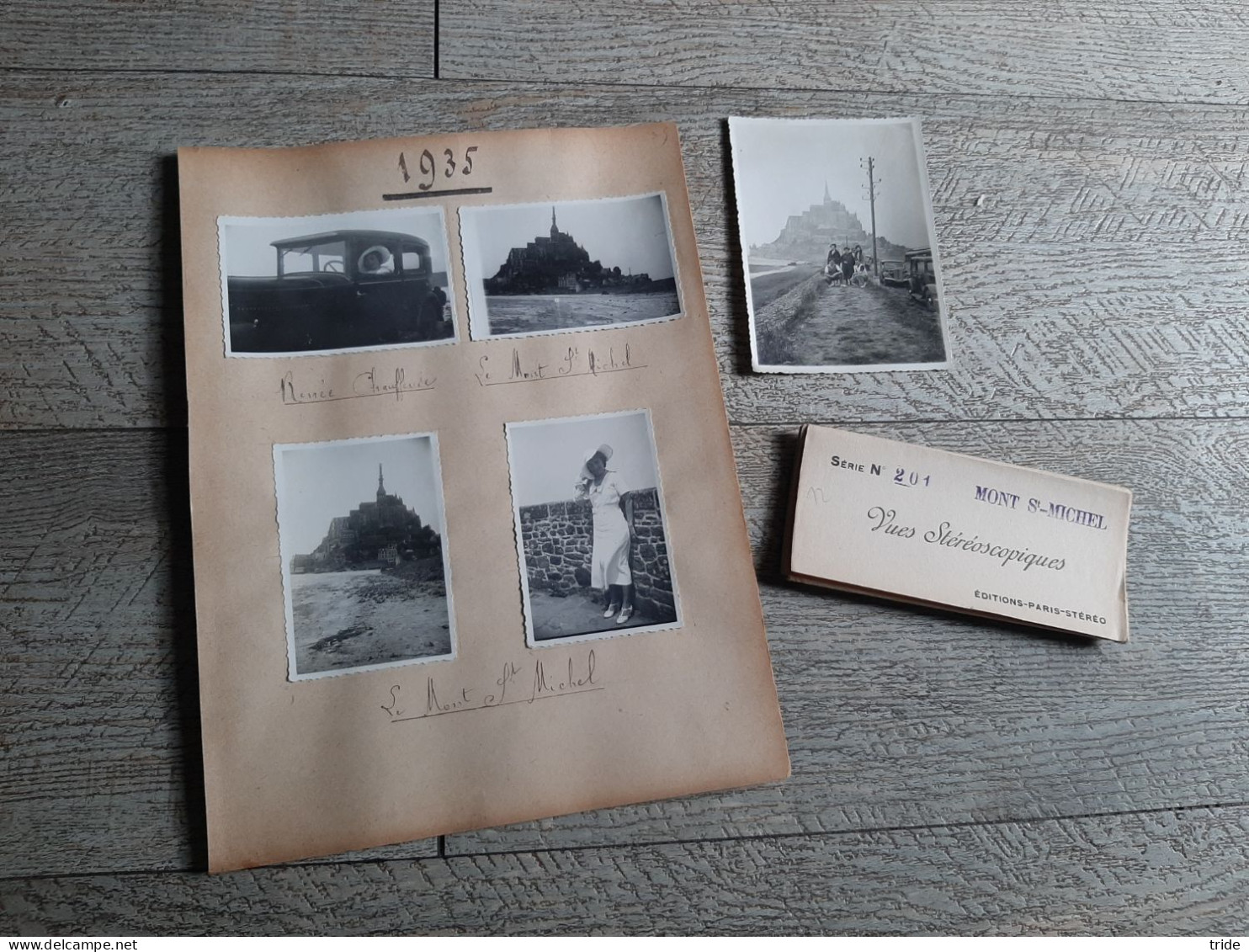 Lot Photos Anciennes Mont Saint Michel 1935 Automobile Chenard Et Walker 12 Vues Stéréoscopiques - Places