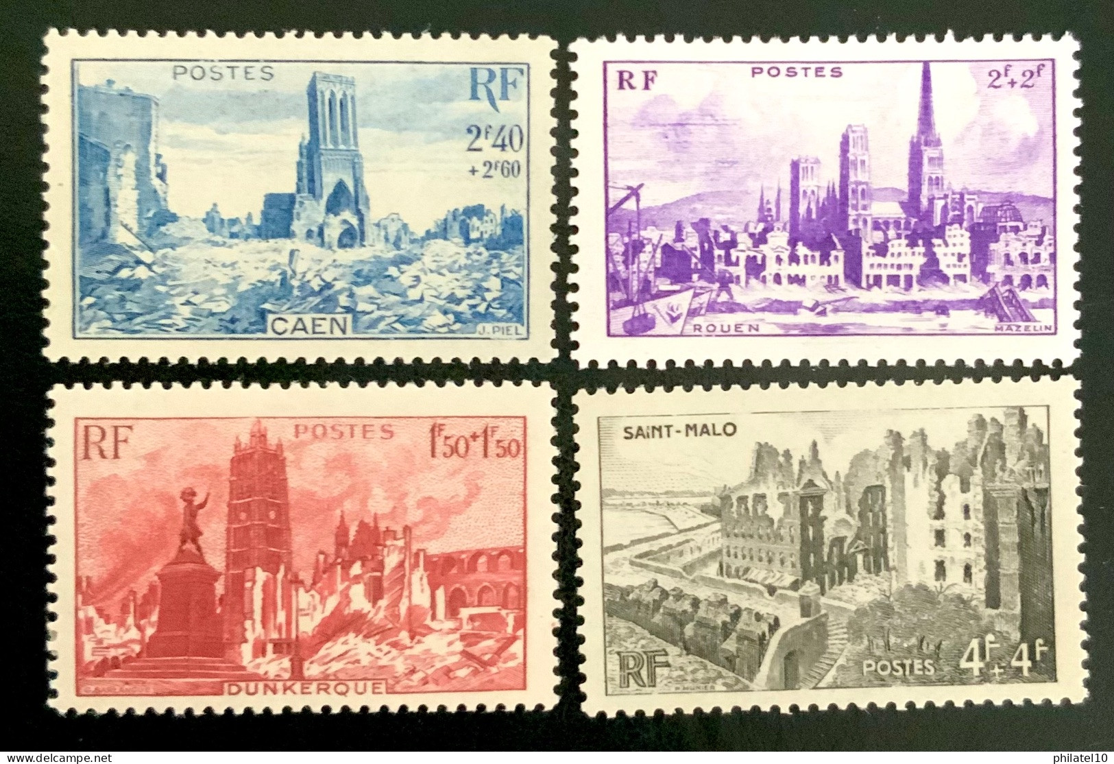 1945 FRANCE N 744 A 747 - VILLES MARTYRES - CAEN - SAINT MALO - DUNKERQUE -ROUEN - NEUF** - Unused Stamps