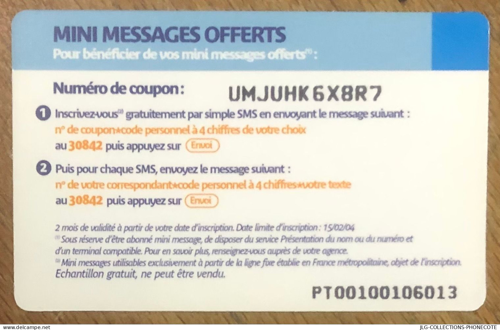 TICKET TÉLÉPHONE MINI MESSAGE PREPAID PREPAYÉE CALLING CARD NO TELECARTE PHONECOTE SCHEDA PHONE CARD - FT Tickets