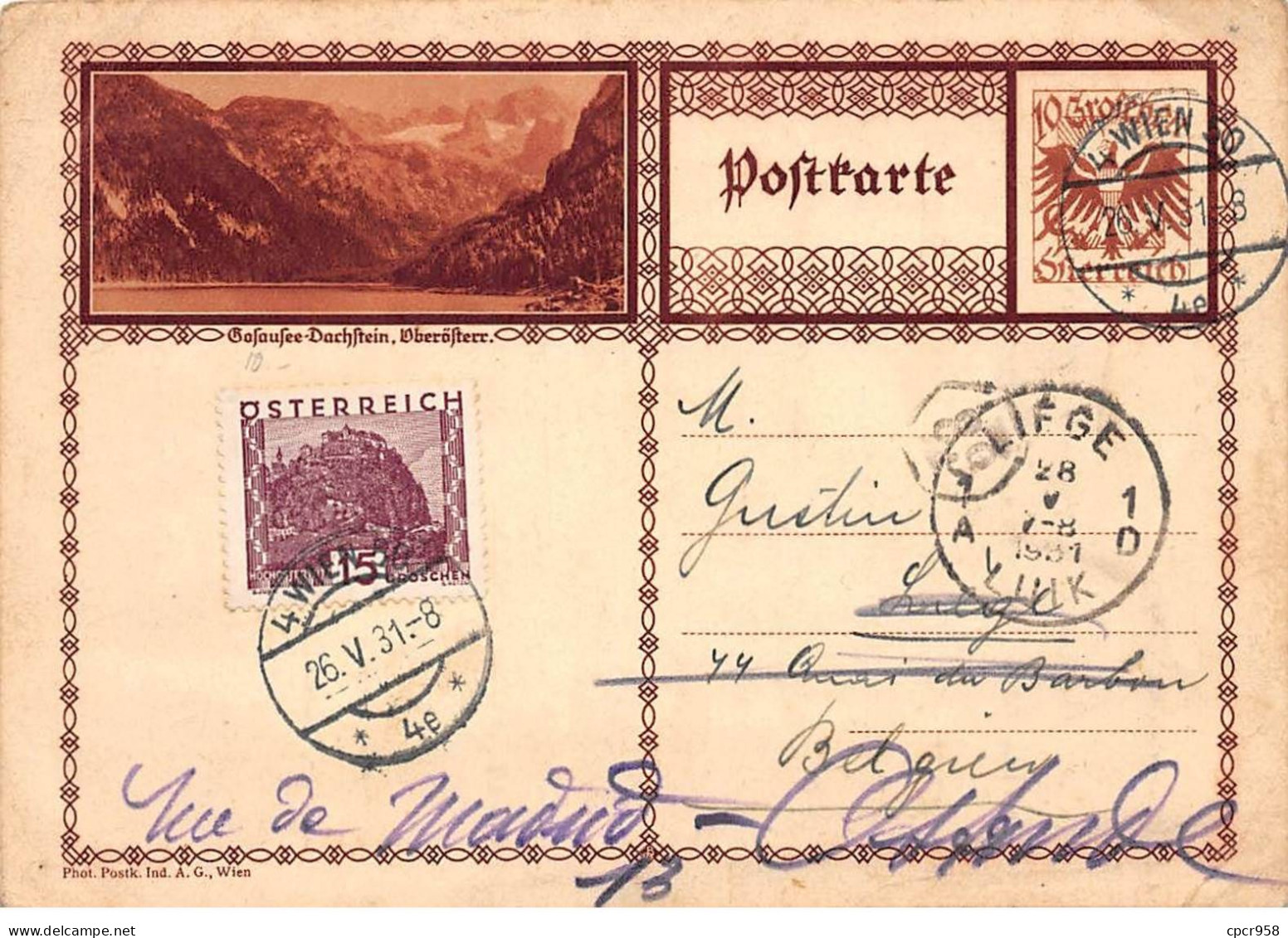 AUTRICHE - SAN45586 - Pour Liège Lvik Belgique - Entier Postal - 1931 - Other & Unclassified