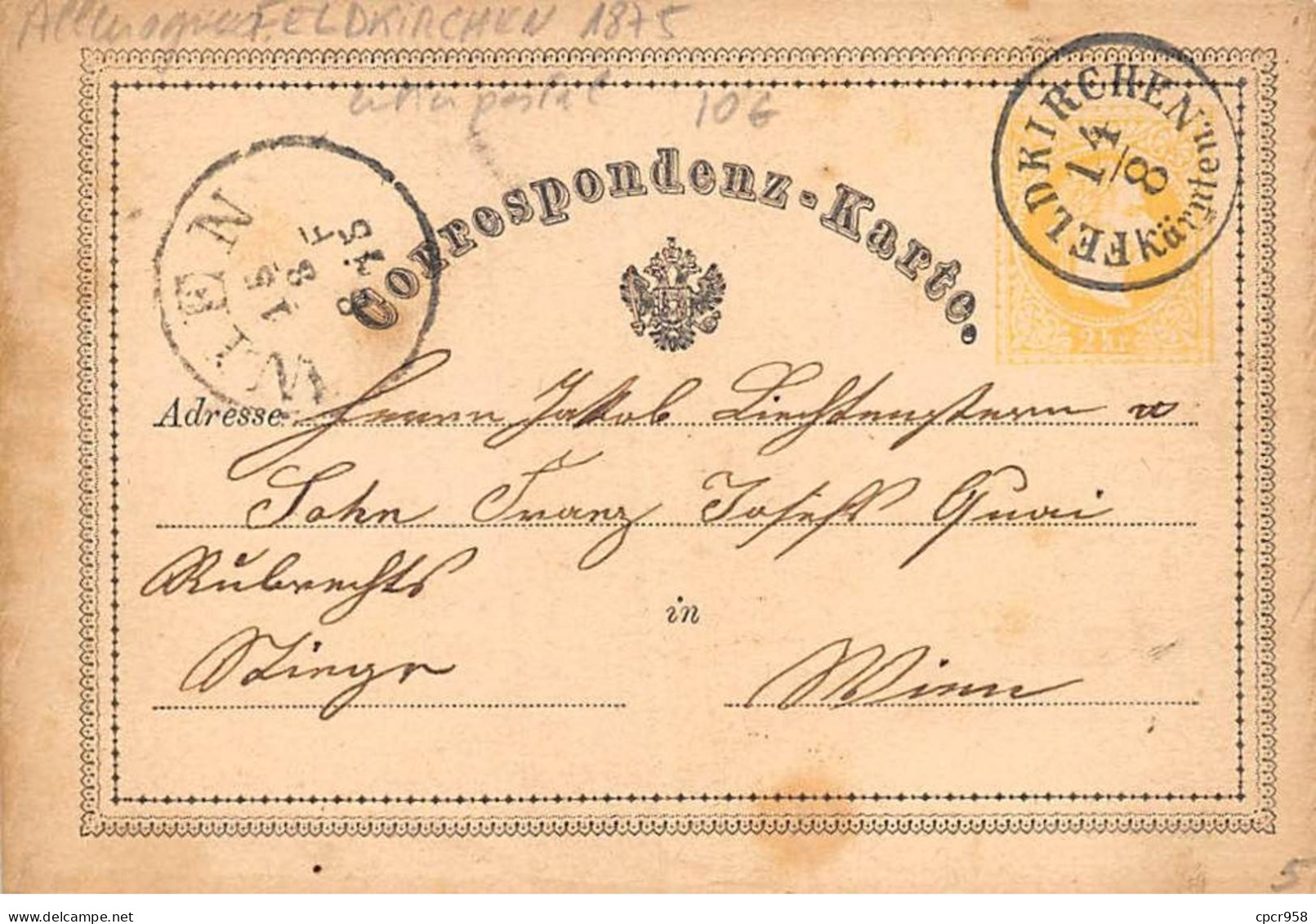 ALLEMAGNE - SAN45702 - Feldkirchen -1875 - Entier Postal - Other & Unclassified