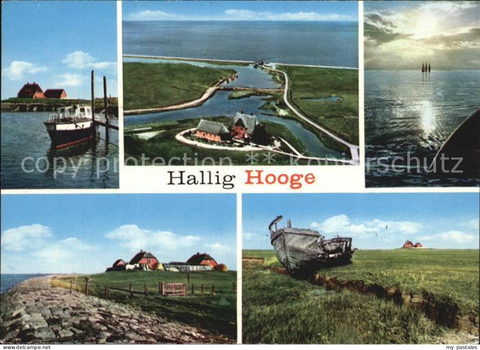 72508989 Hallig Hooge Bootsanleger Abendsonne Schiffswrack Fliegeraufnahme Hooge - Autres & Non Classés