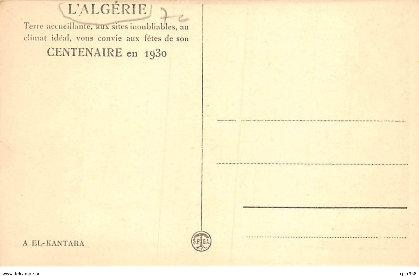 ALGERIE - SAN64590 - Centenaire En 1930 - Terre Accueillante Aux Sites Inoubliables - Batna