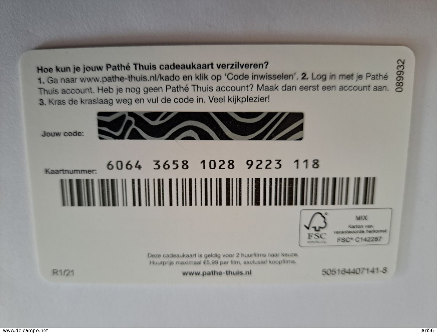 CADEAU   GIFT CARD  /   PATHE    CARD    /   / NOT LOADED/  MINT CARD     ** 16694** - Gift Cards