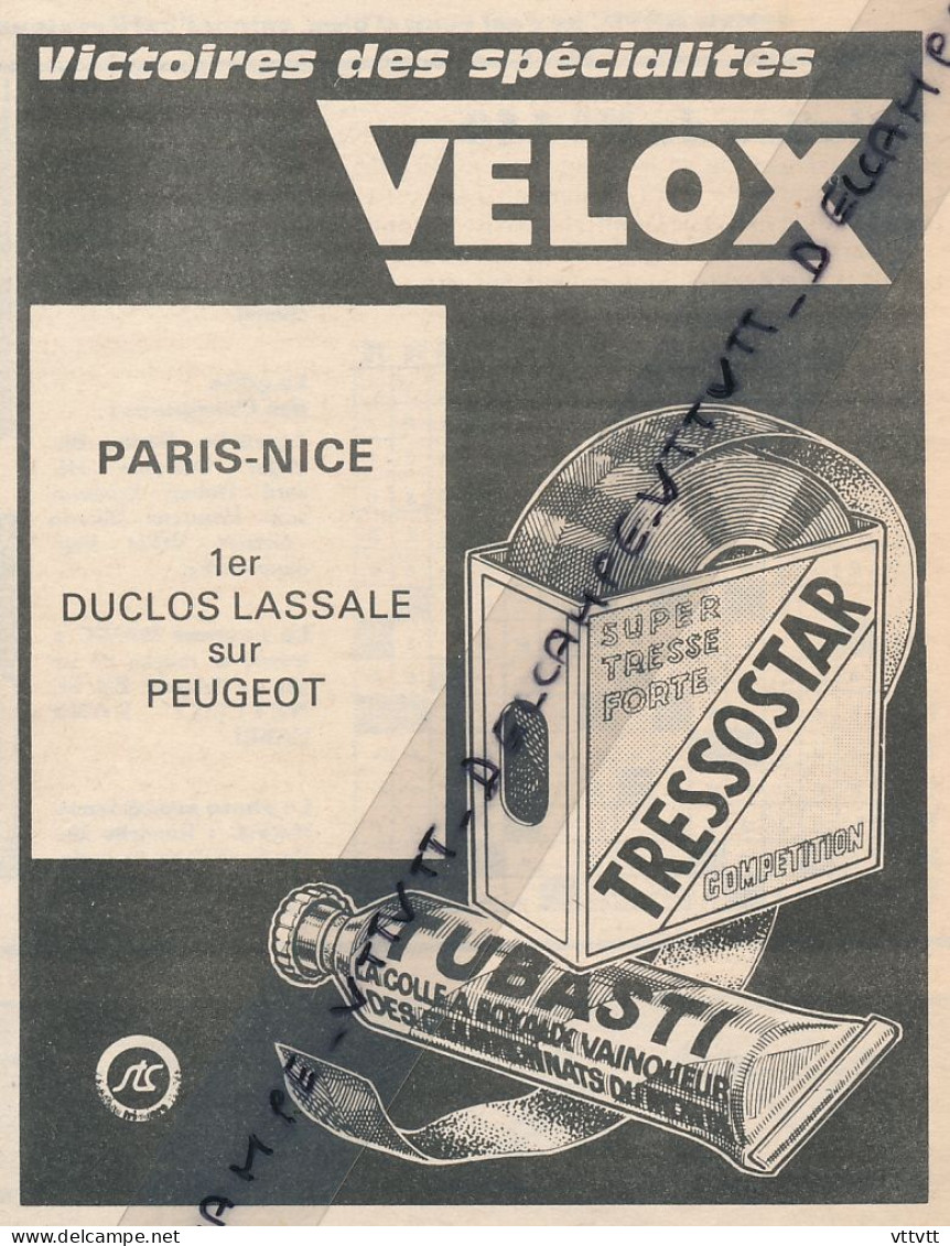 Ancienne Publicité (1980) : VELOX, Colle, Tressostar, Super Tresse Forte, Tubasti, Colle à Boyaux, Duclos-Lassalle - Publicités