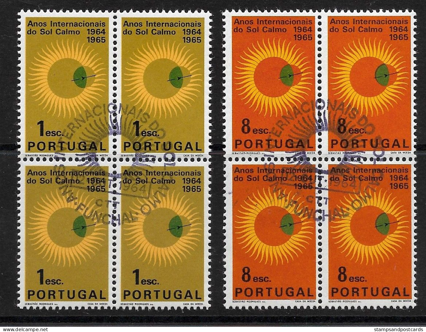 Portugal 1964 Années Internationales Soleil Calme X 4 Cachet Premier Jour Funchal Madeira Madère Quiet Sun Int. Year - Oblitérés