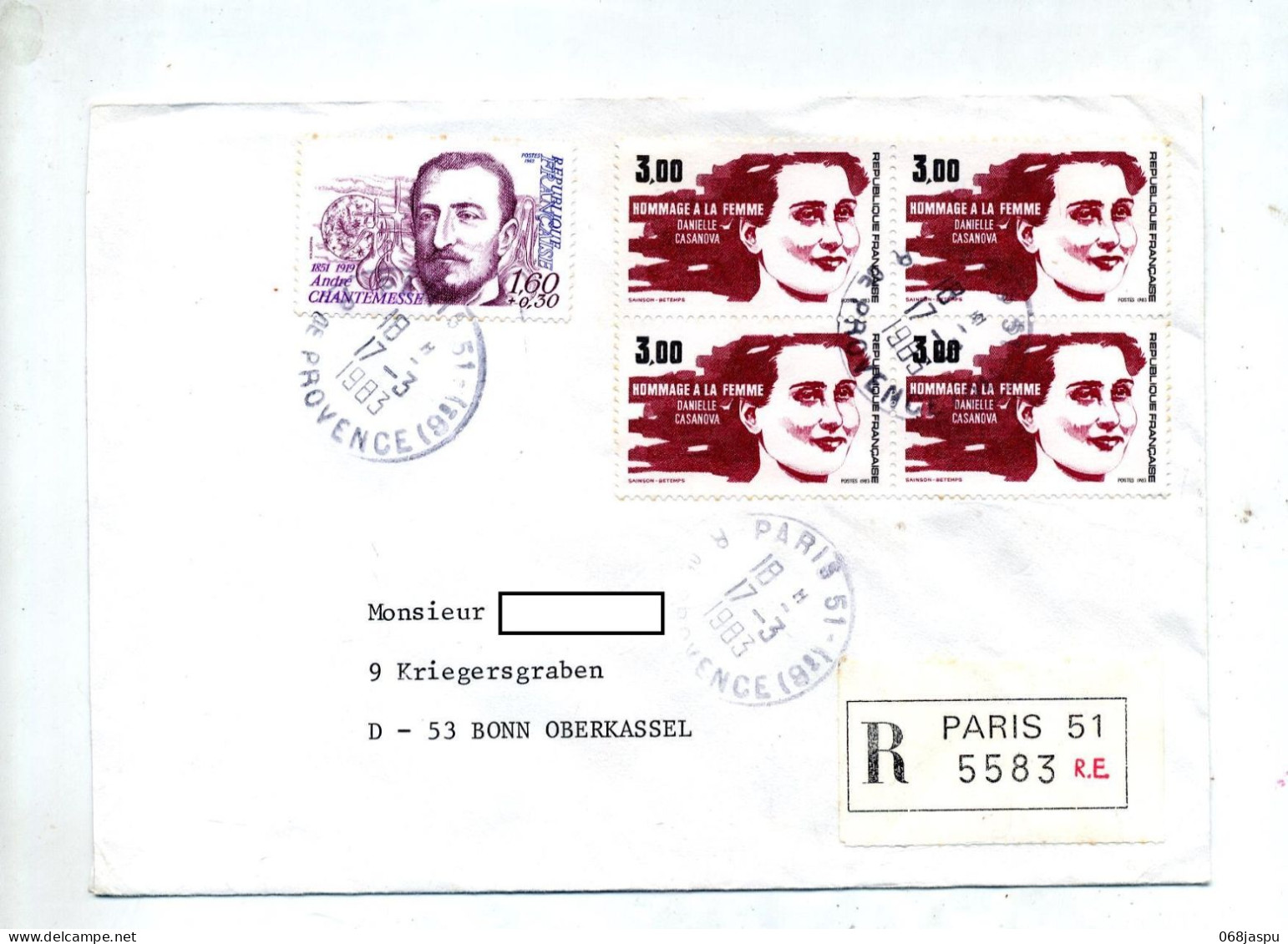 Lettre Recommandée Paris 51 Sur Casanova  Chantemesse - Manual Postmarks