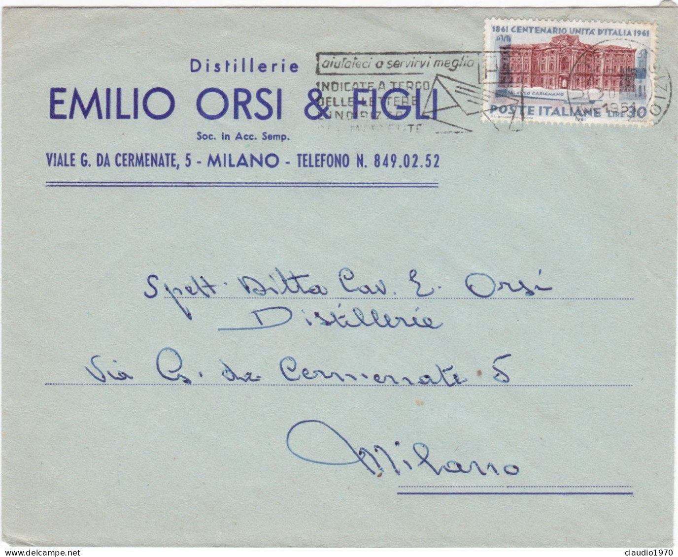 REPUBLICA - ITALIA - MILANO - DISTILLERIA - EMILIO ORSO E FIGLI - VIAGGIATA PER MILANO - 1951 - Other & Unclassified