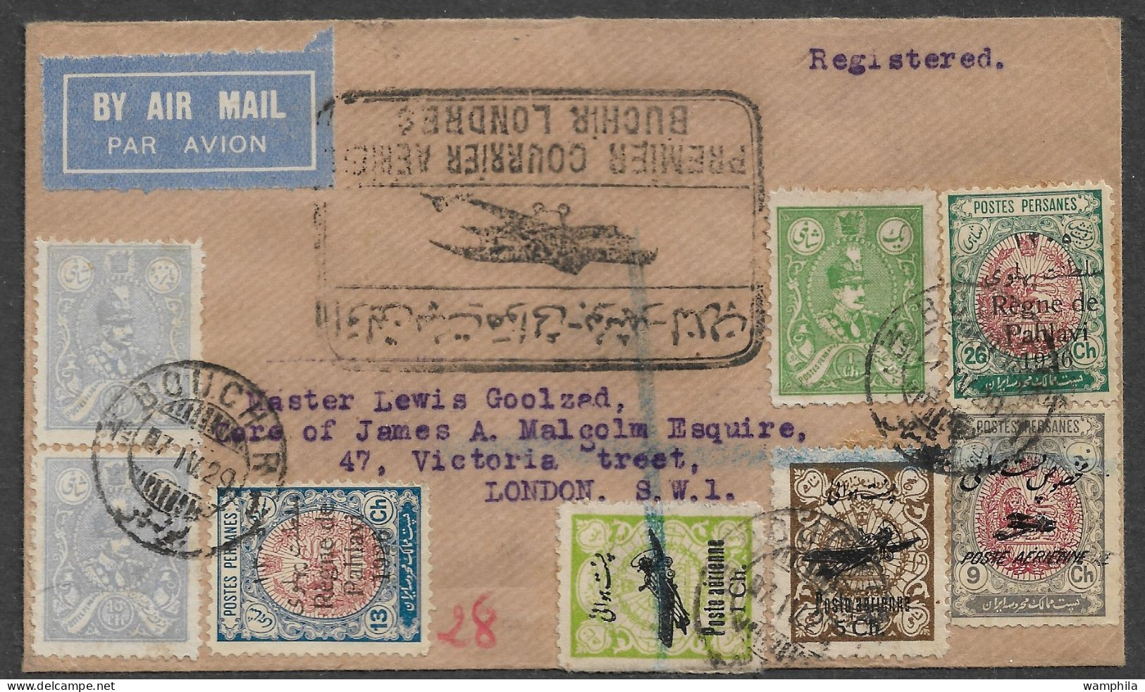 Iran 1929 Lettre, 1° Courrier Aérien Bouchir-Londres. - Iran