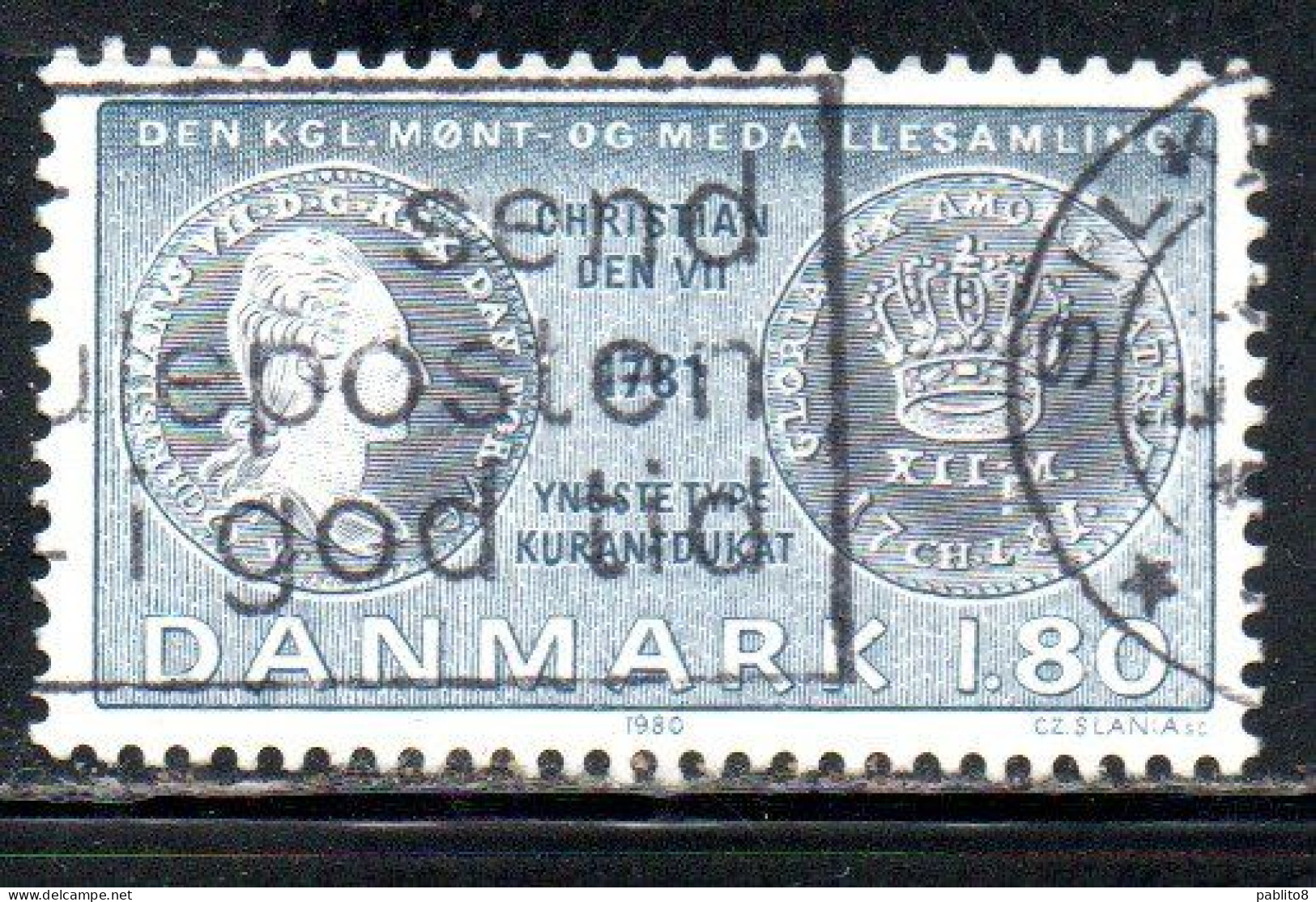 DANEMARK DANMARK DENMARK DANIMARCA 1980 COINS GOLD 12-MARK COIN OF CHRISTIAN VII 1.80k USED USATO OBLITERE - Used Stamps